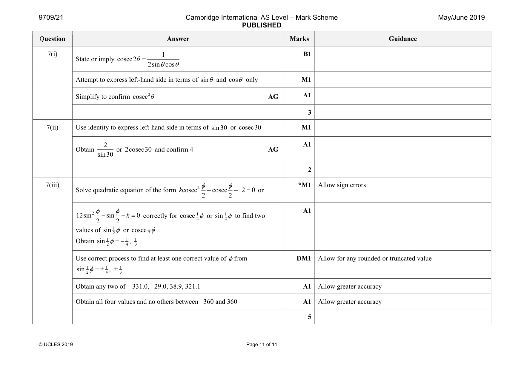 Mark scheme, page 11 of 11