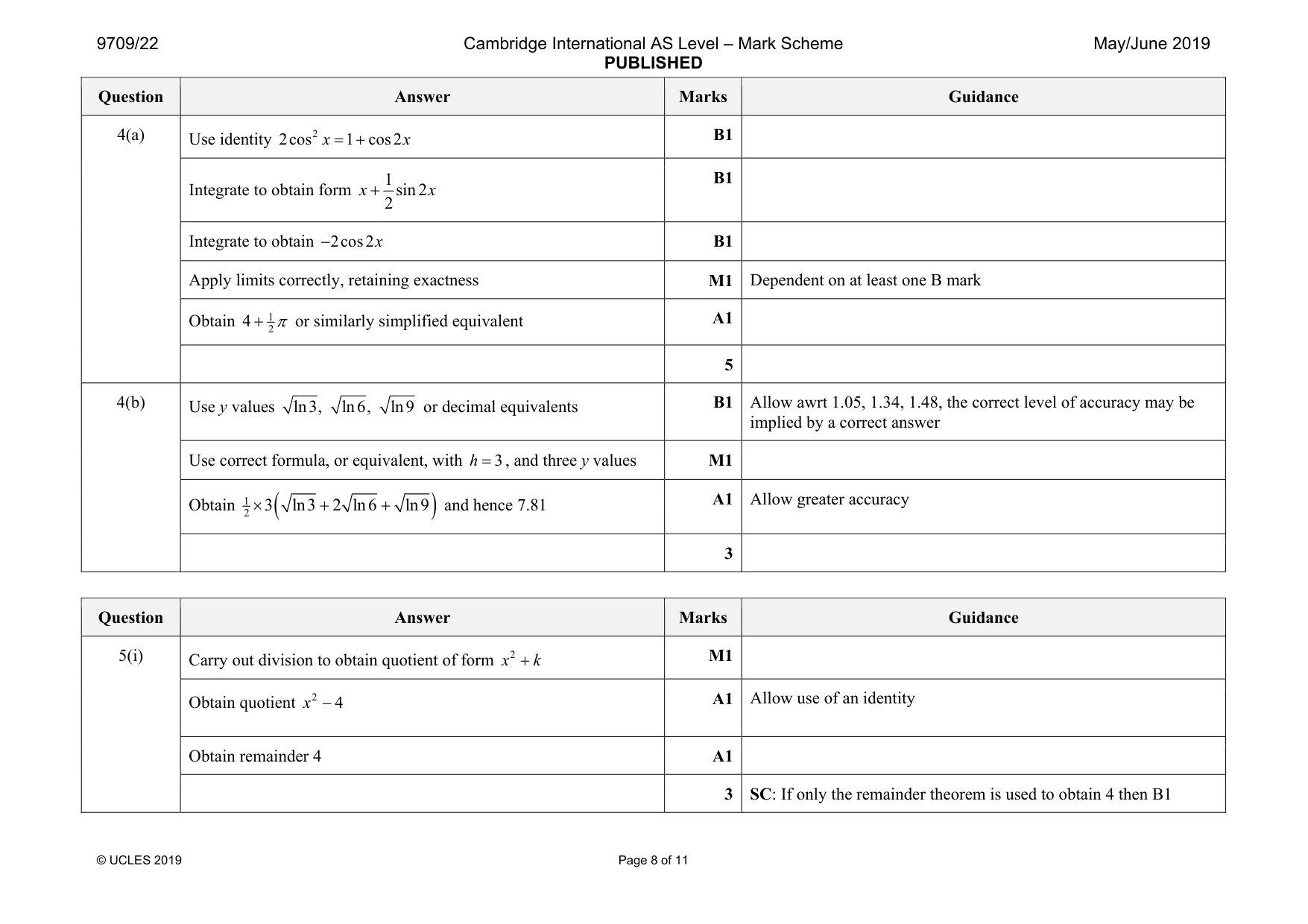 Mark scheme, page 8 of 11