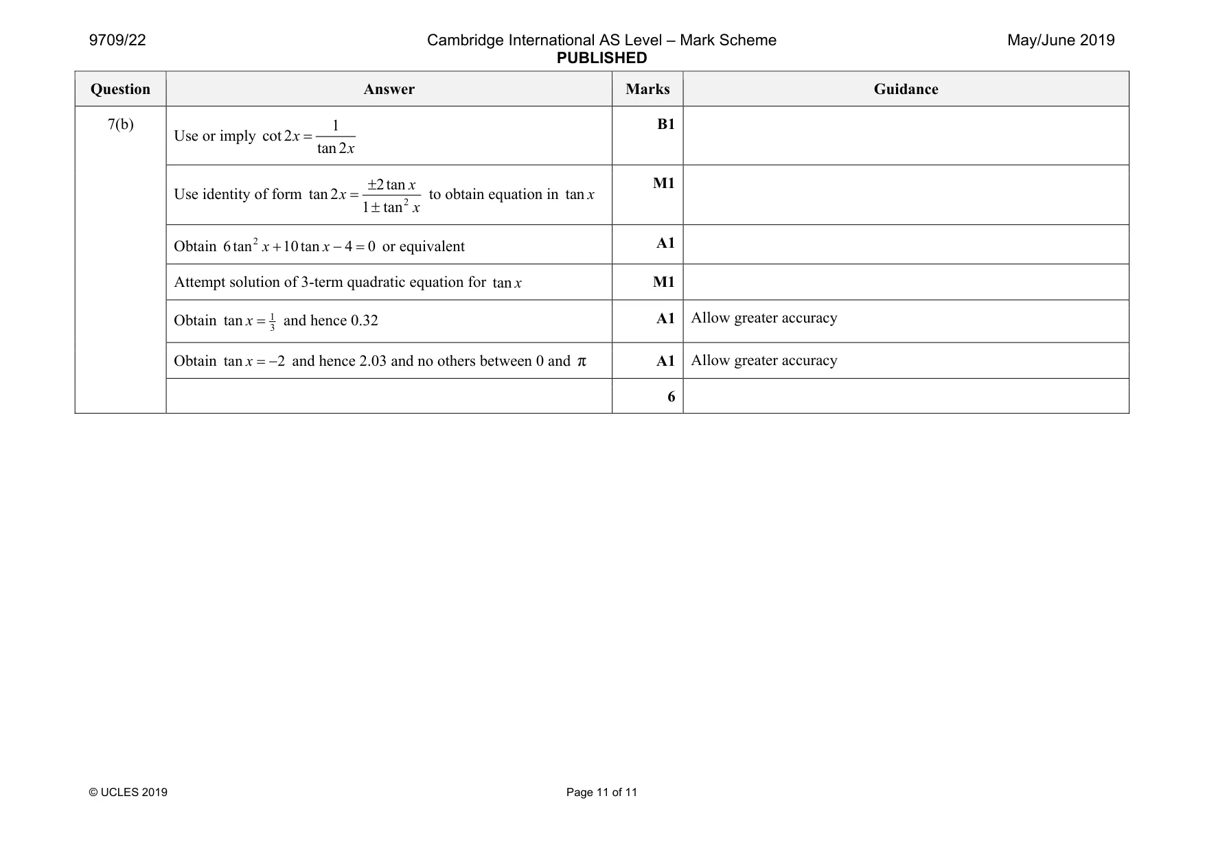 Mark scheme, page 11 of 11