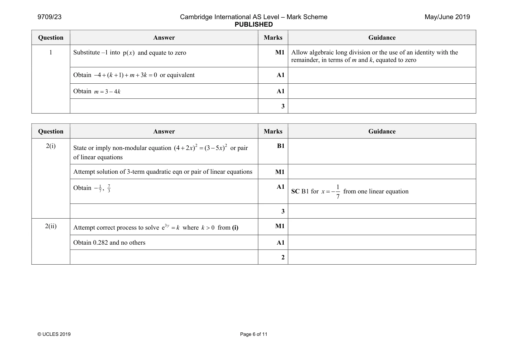 Mark scheme, page 6 of 11