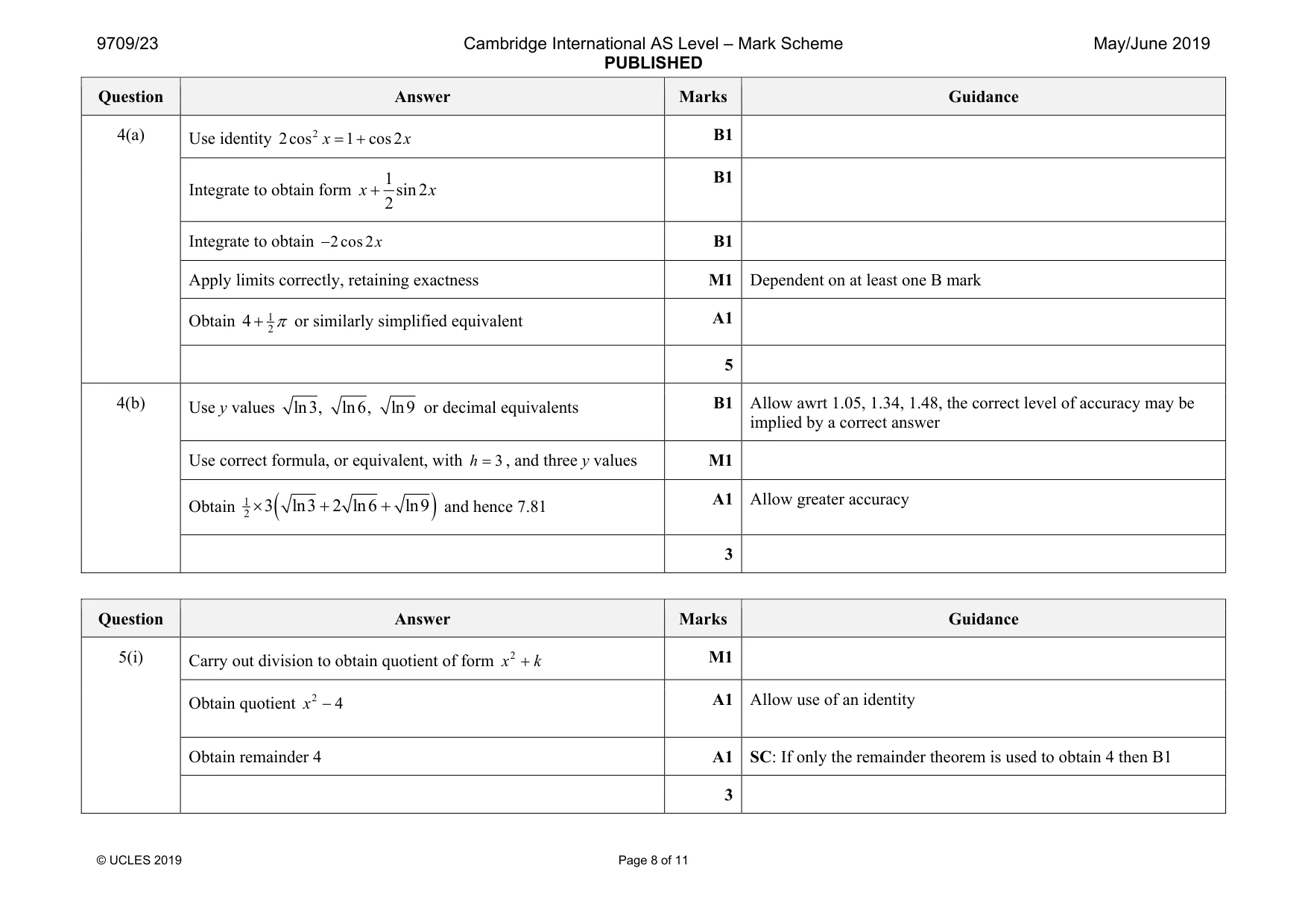 Mark scheme, page 8 of 11