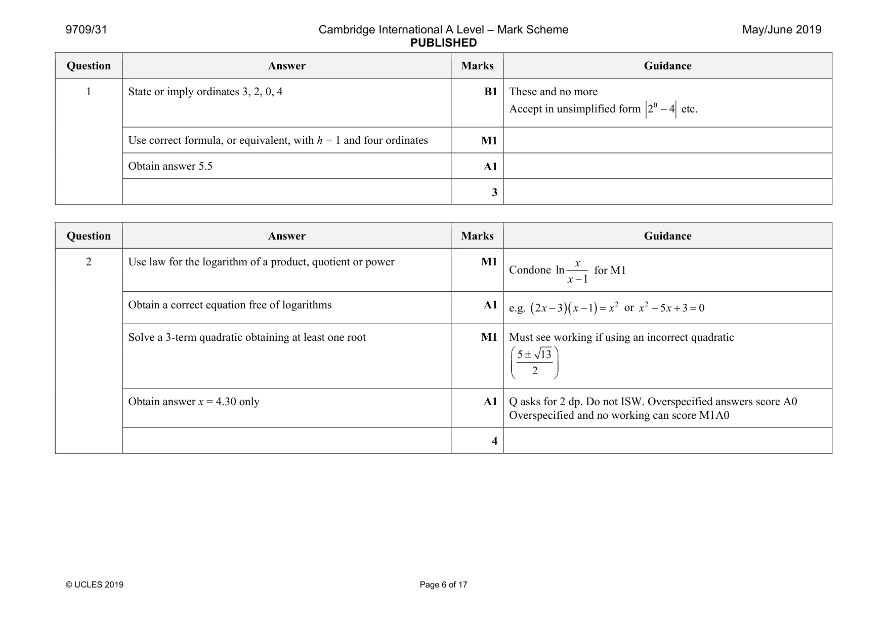 Mark scheme, page 6 of 17