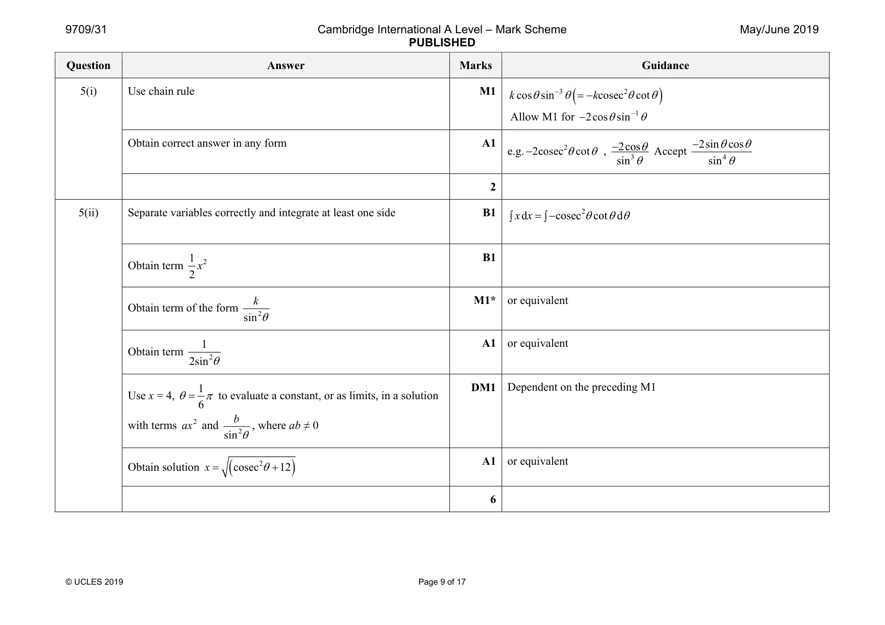 Mark scheme, page 9 of 17