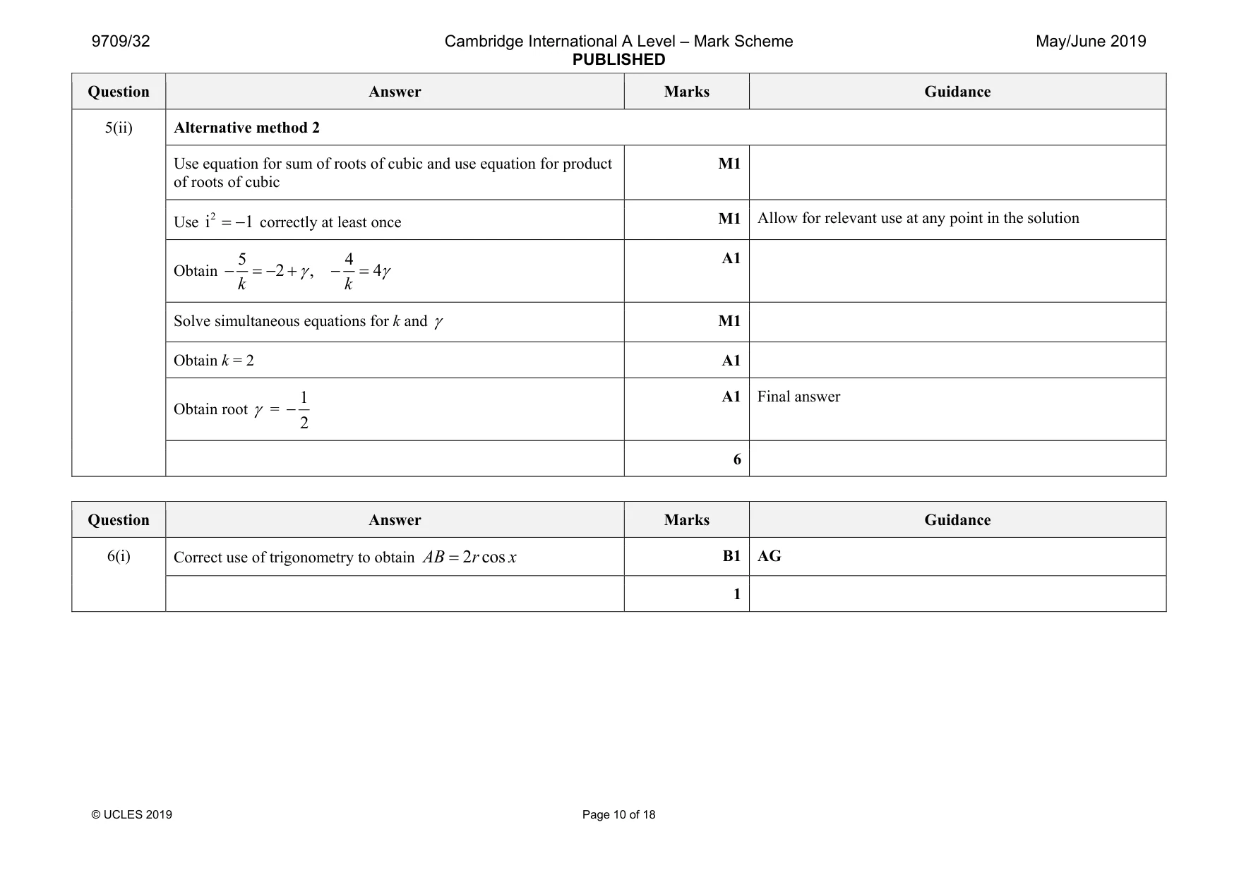 Mark scheme, page 10 of 18