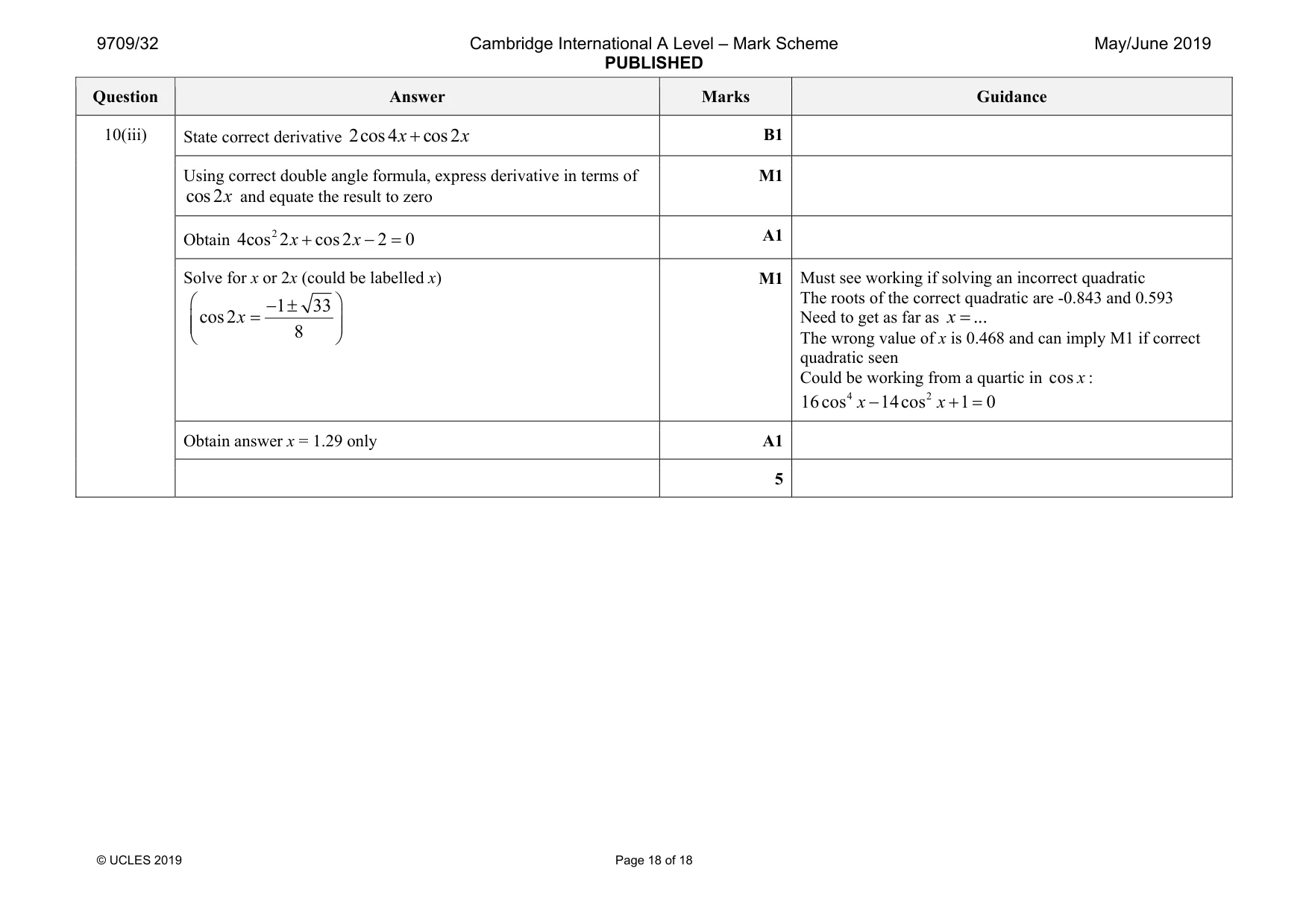 Mark scheme, page 18 of 18