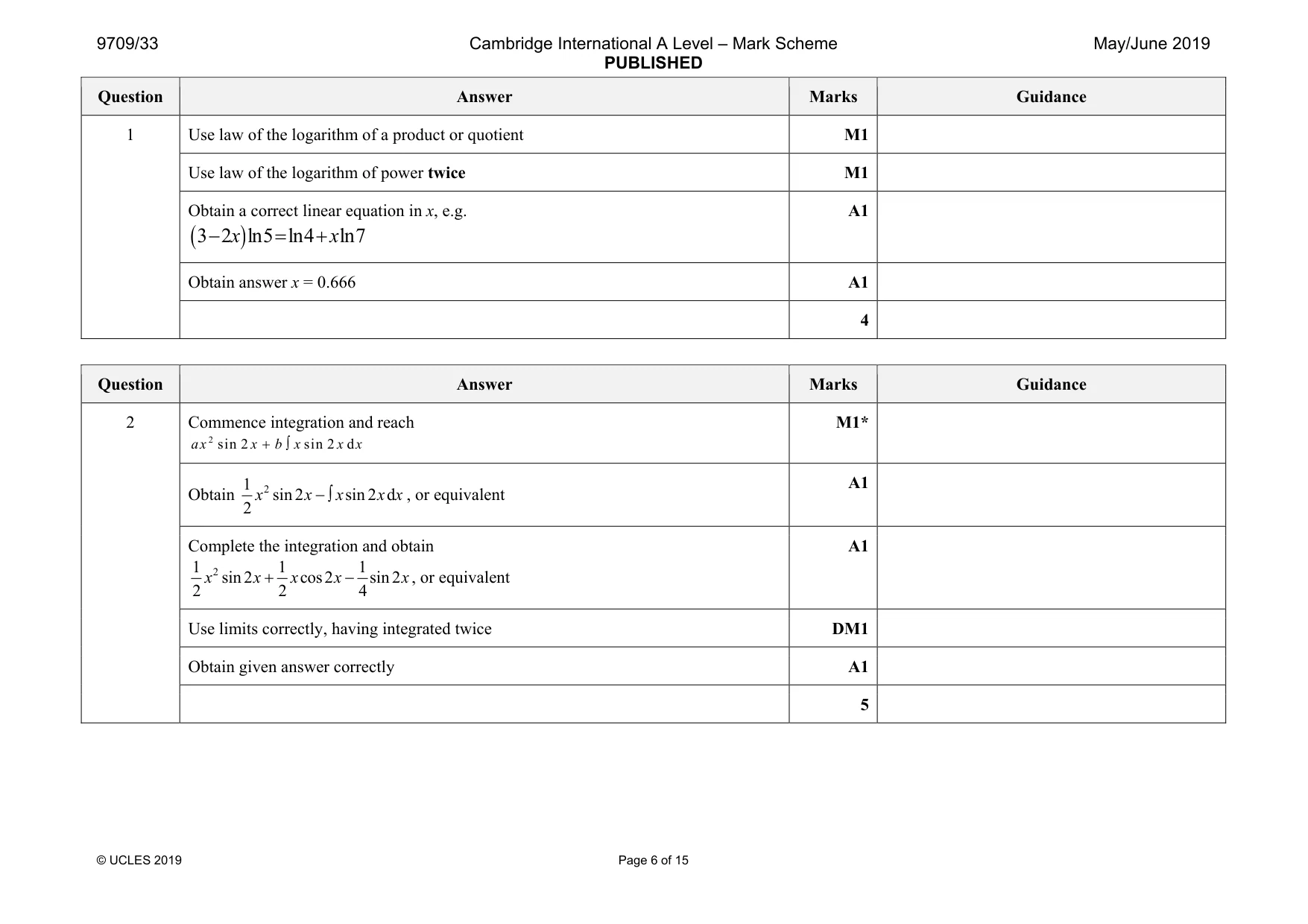 Mark scheme, page 6 of 15