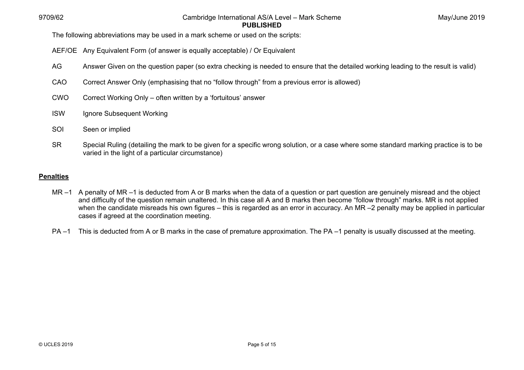 Mark scheme, page 5 of 15