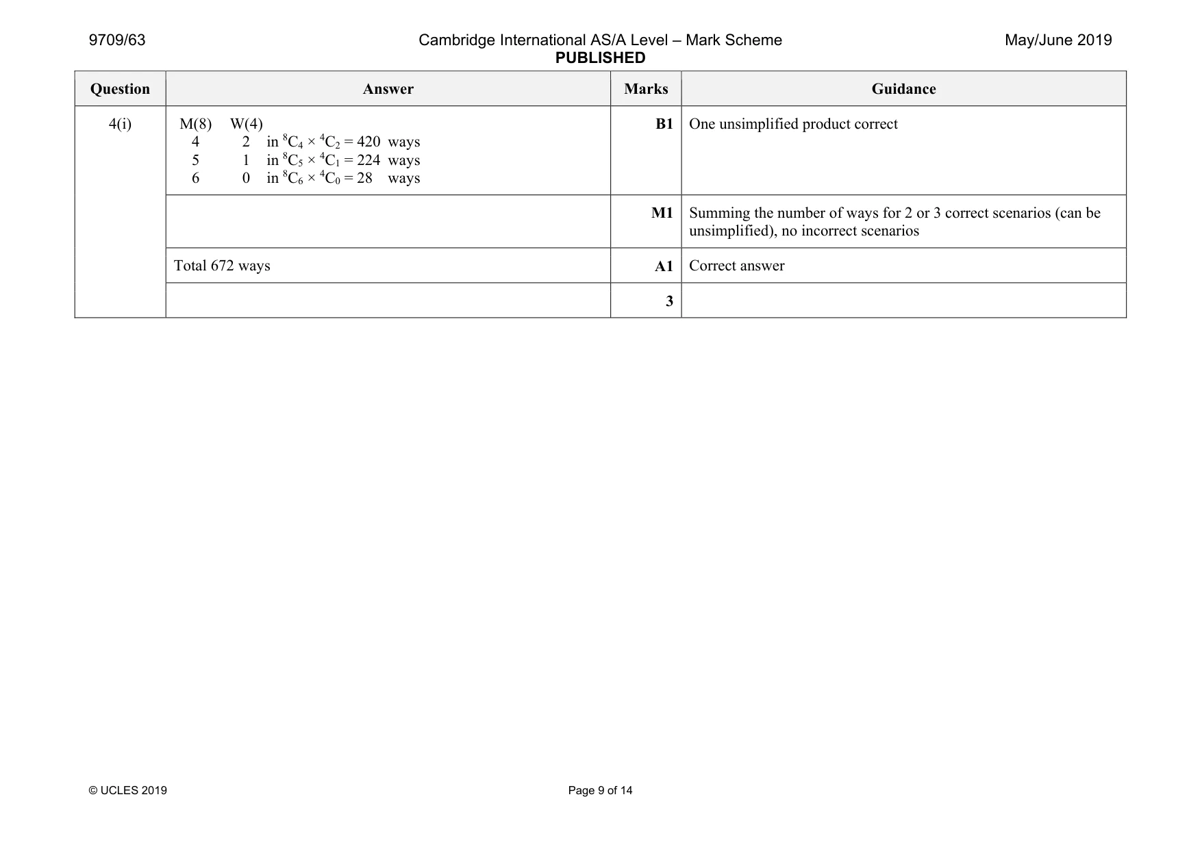 Mark scheme, page 9 of 14