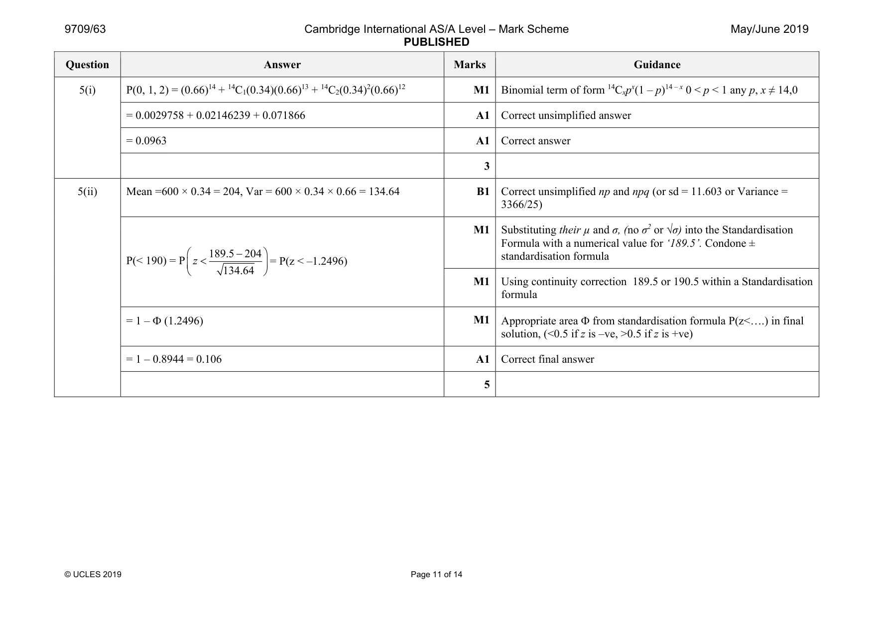 Mark scheme, page 11 of 14
