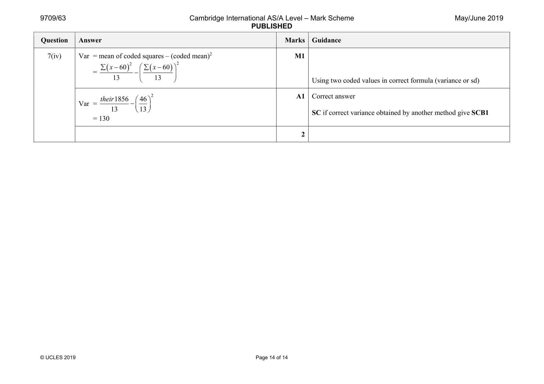 Mark scheme, page 14 of 14