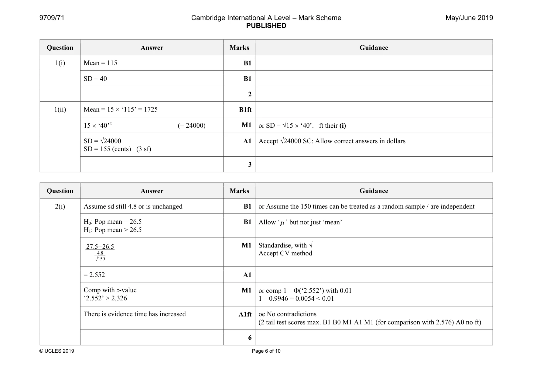 Mark scheme, page 6 of 10