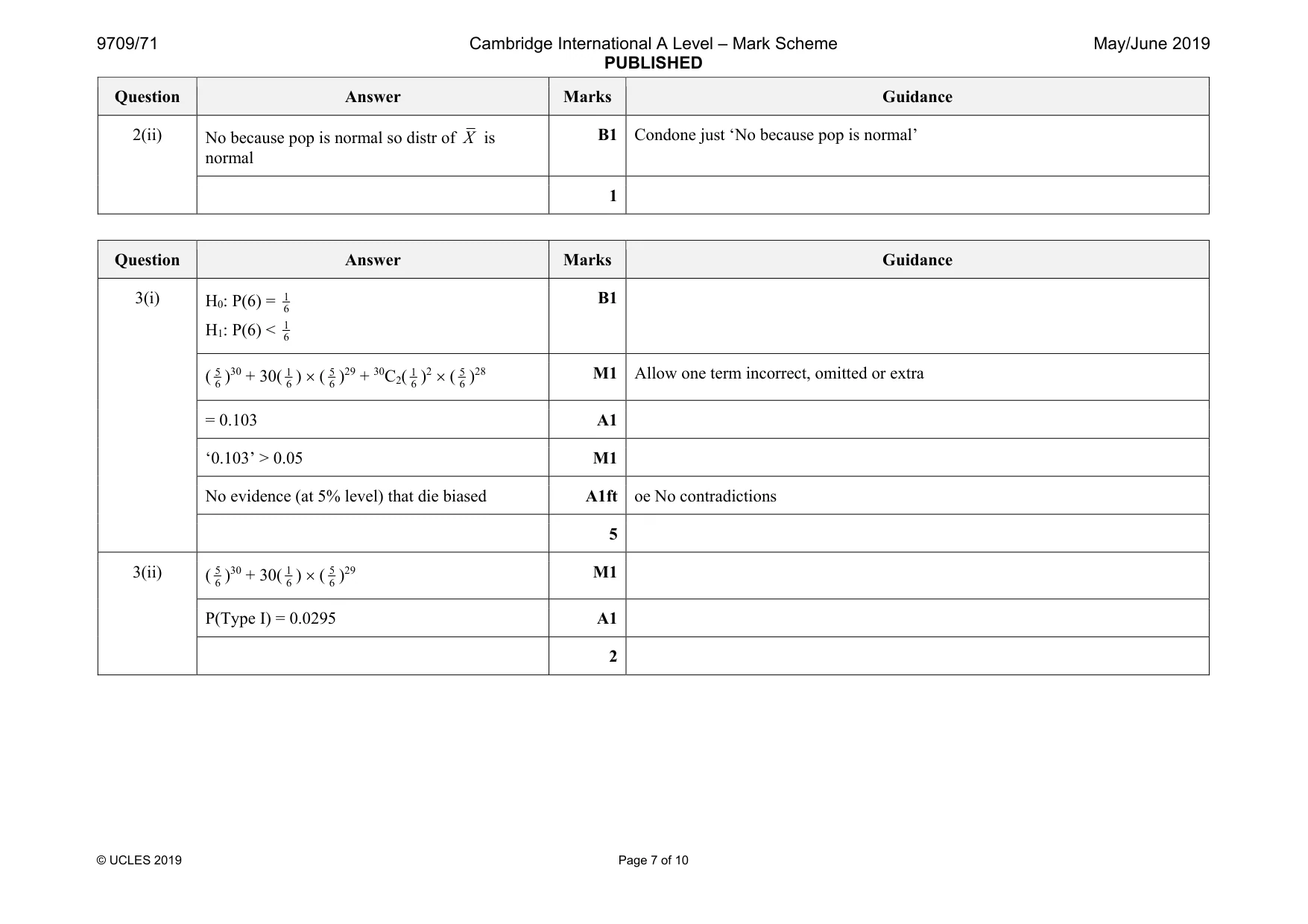 Mark scheme, page 7 of 10