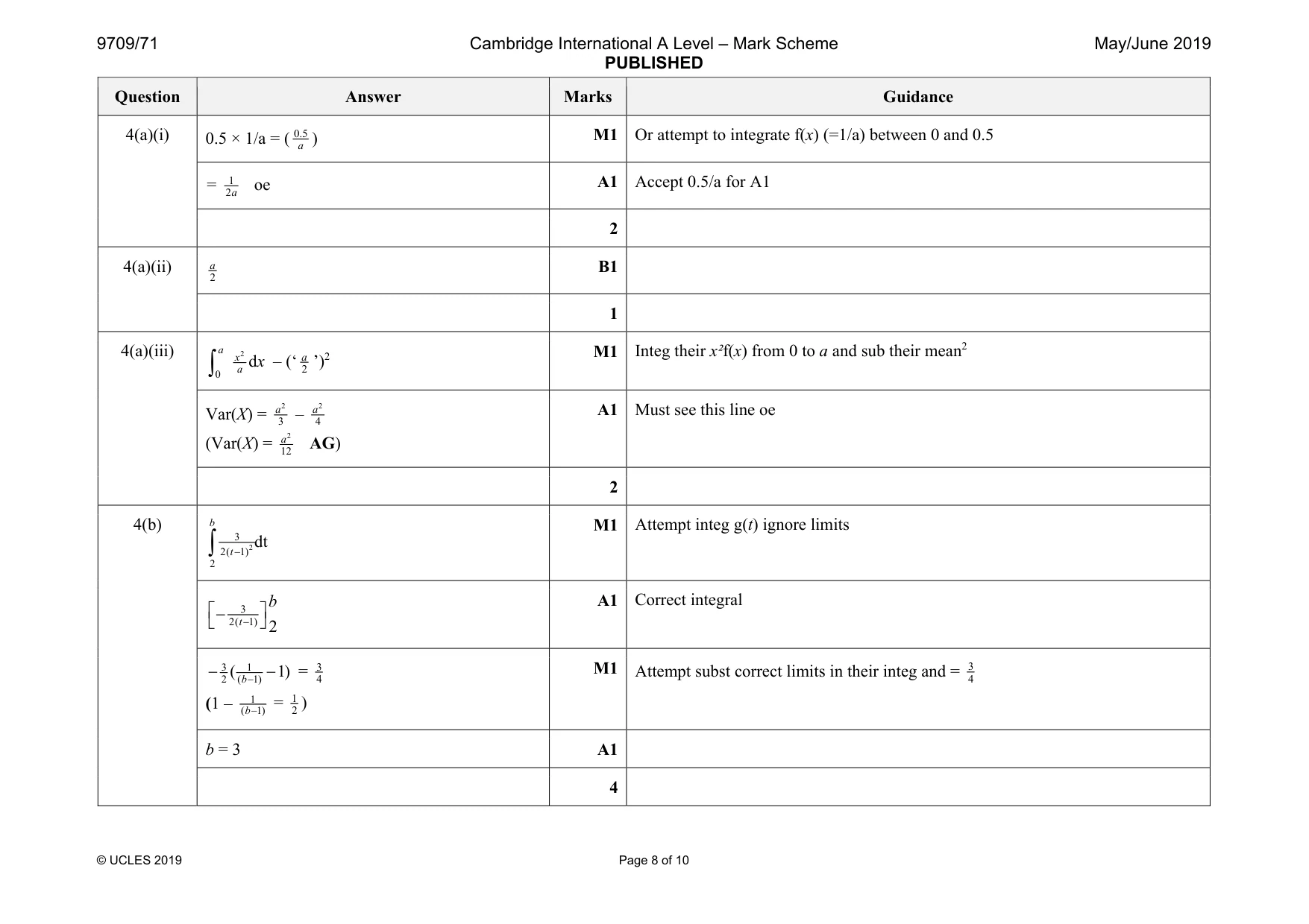 Mark scheme, page 8 of 10
