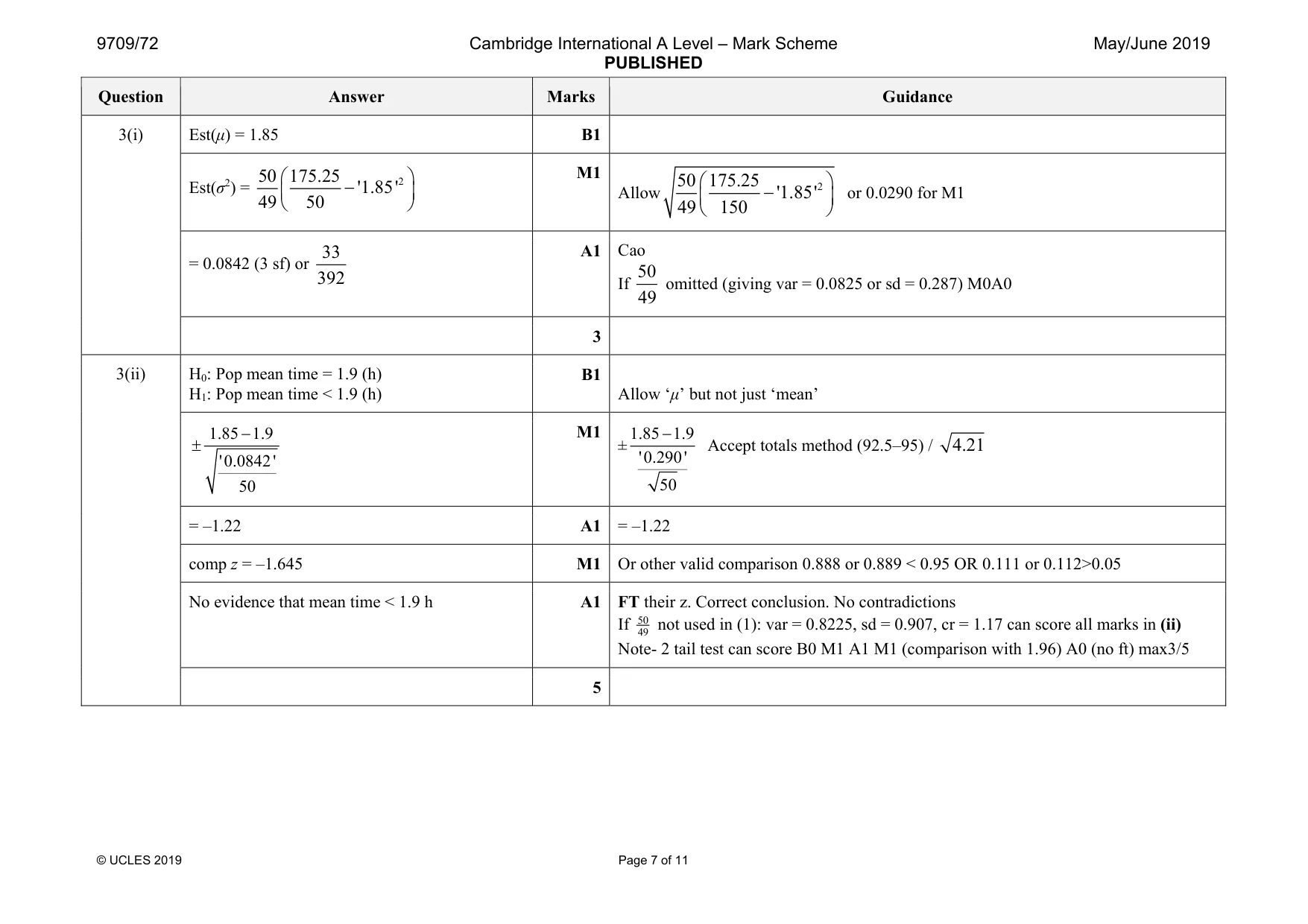 Mark scheme, page 7 of 11