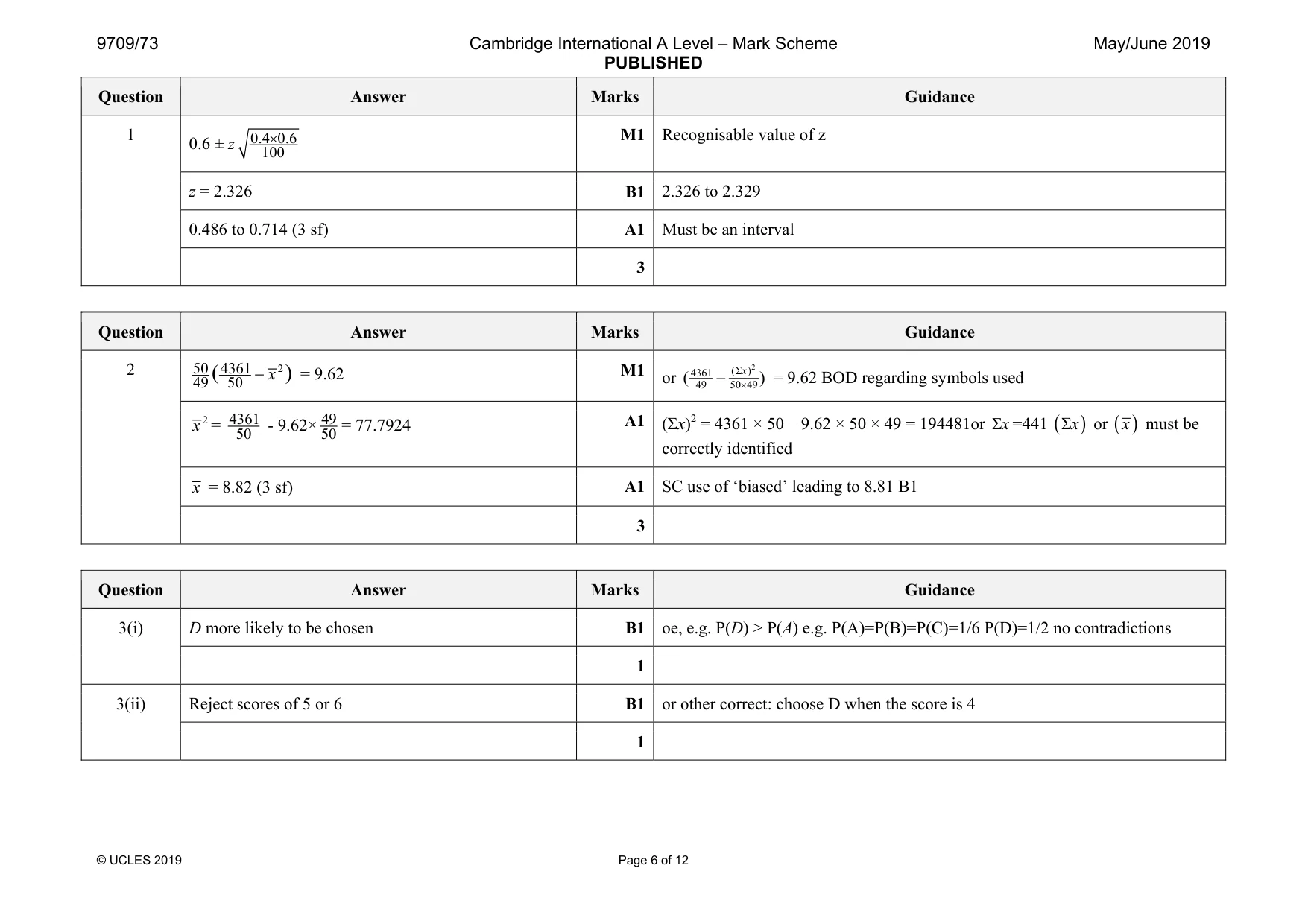 Mark scheme, page 6 of 12