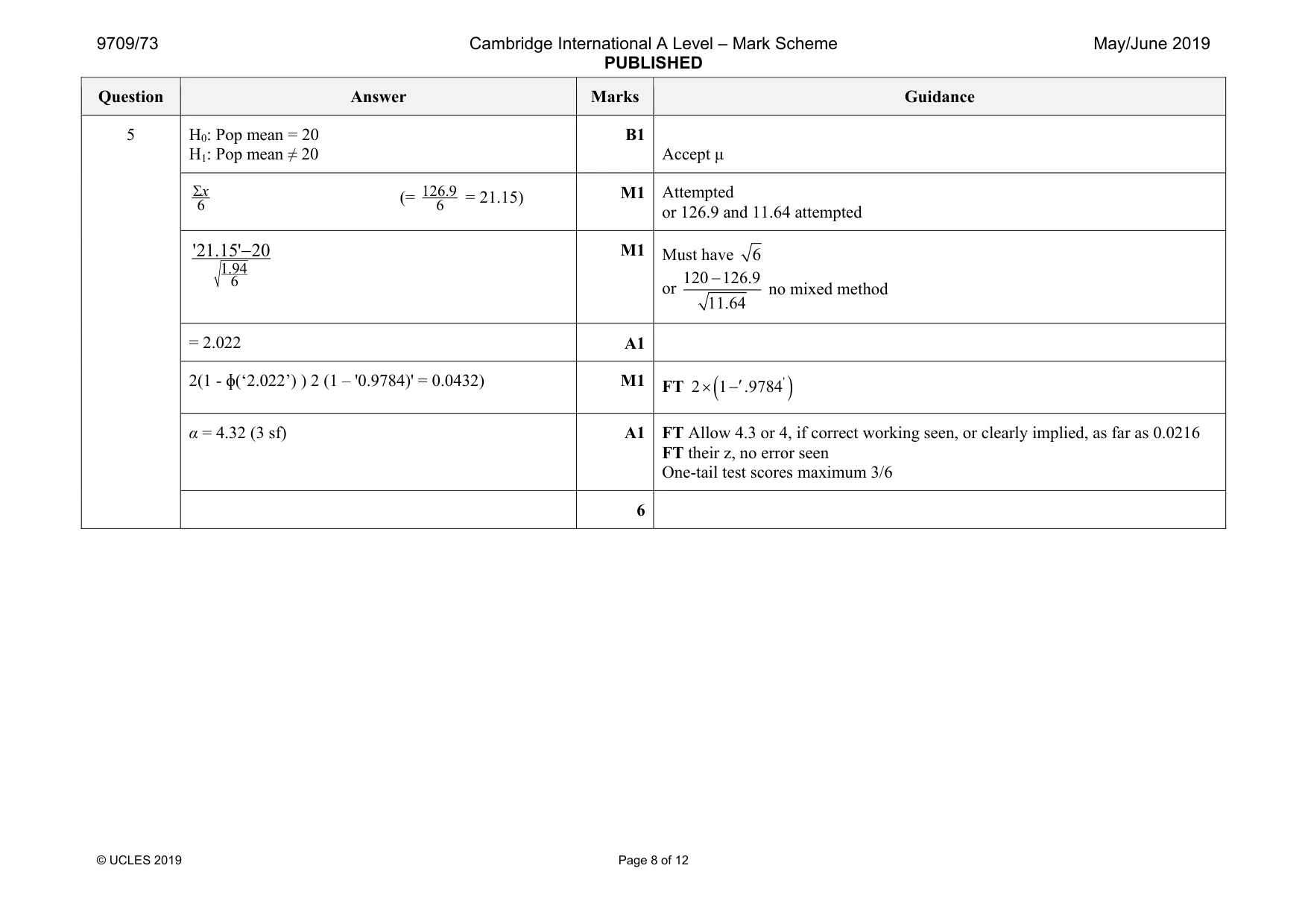 Mark scheme, page 8 of 12