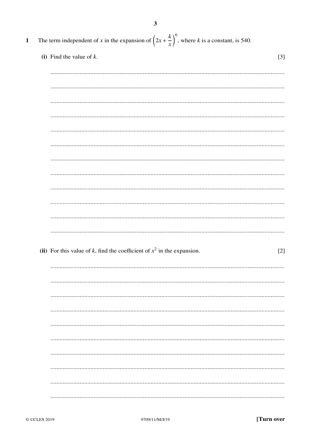 Cambridge A Level Mathematics 9709 2019 May/June Paper 1 · Variant 1 question paper, page 3 of 24