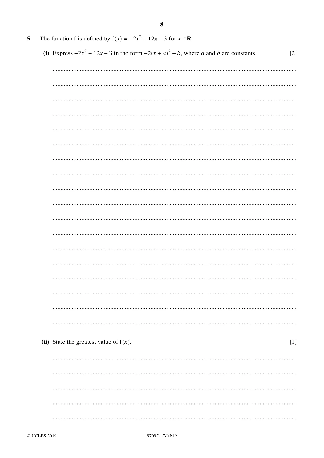 Cambridge A Level Mathematics 9709 2019 May/June Paper 1 · Variant 1 question paper, page 8 of 24