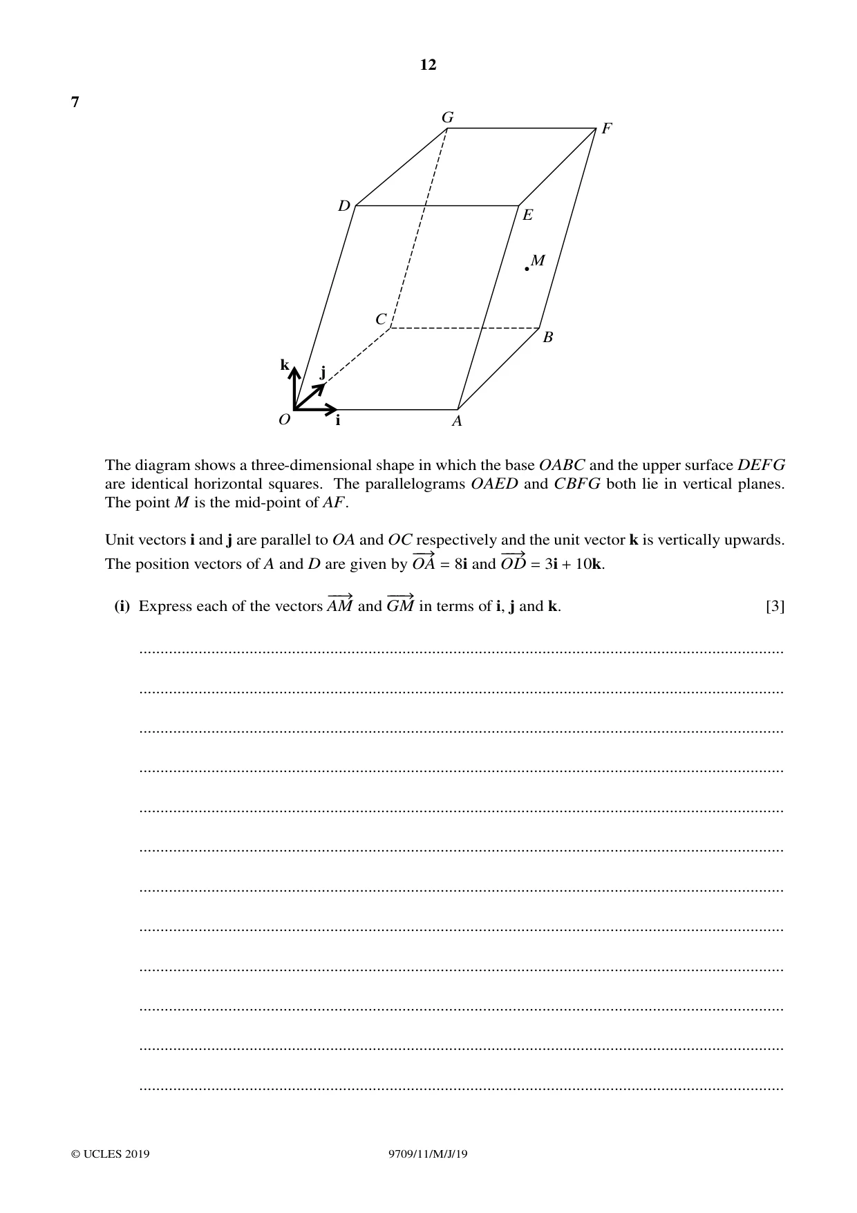 Cambridge A Level Mathematics 9709 2019 May/June Paper 1 · Variant 1 question paper, page 12 of 24