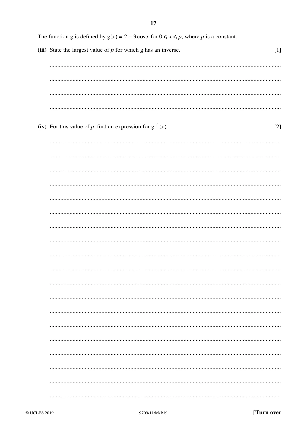 Cambridge A Level Mathematics 9709 2019 May/June Paper 1 · Variant 1 question paper, page 17 of 24