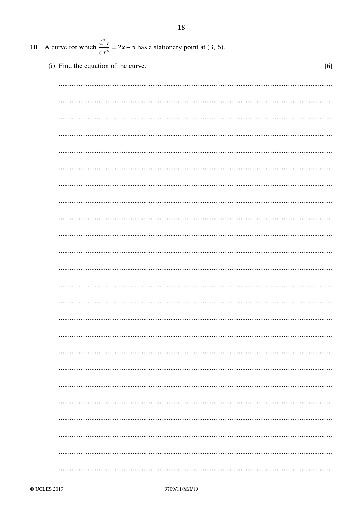 Cambridge A Level Mathematics 9709 2019 May/June Paper 1 · Variant 1 question paper, page 18 of 24