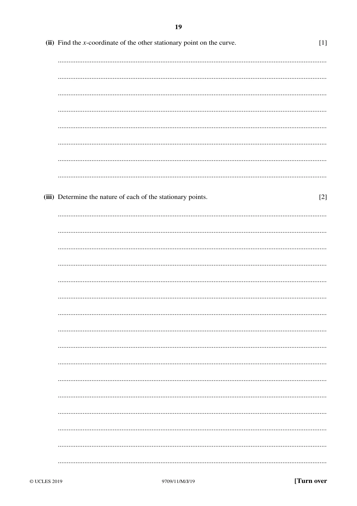 Cambridge A Level Mathematics 9709 2019 May/June Paper 1 · Variant 1 question paper, page 19 of 24
