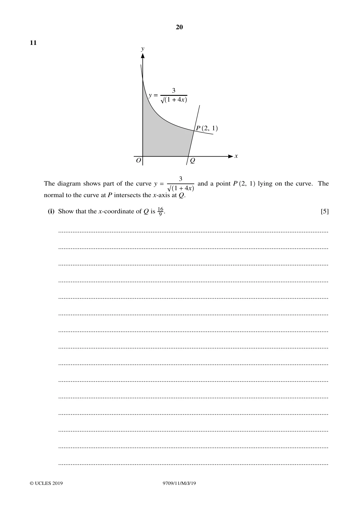 Cambridge A Level Mathematics 9709 2019 May/June Paper 1 · Variant 1 question paper, page 20 of 24
