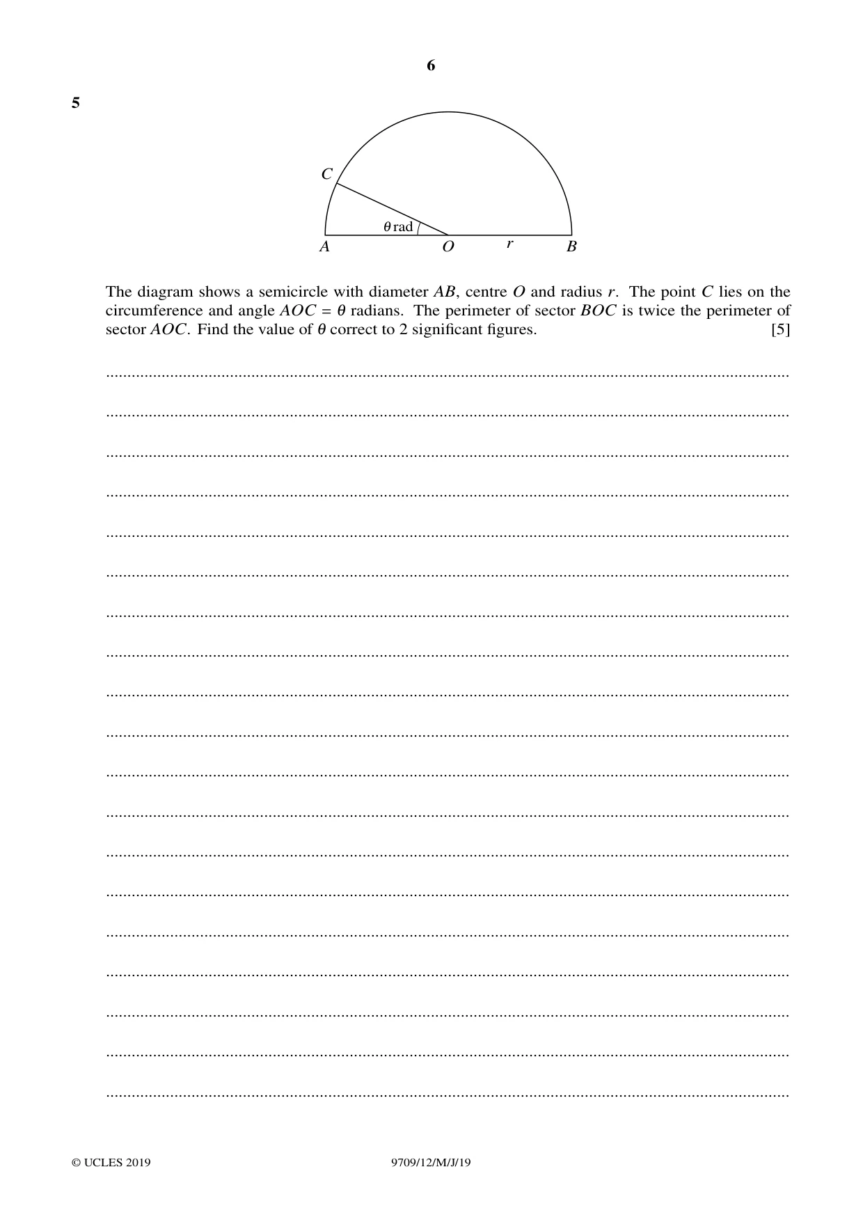Cambridge A Level Mathematics 9709 2019 May/June Paper 1 · Variant 2 question paper, page 6 of 20