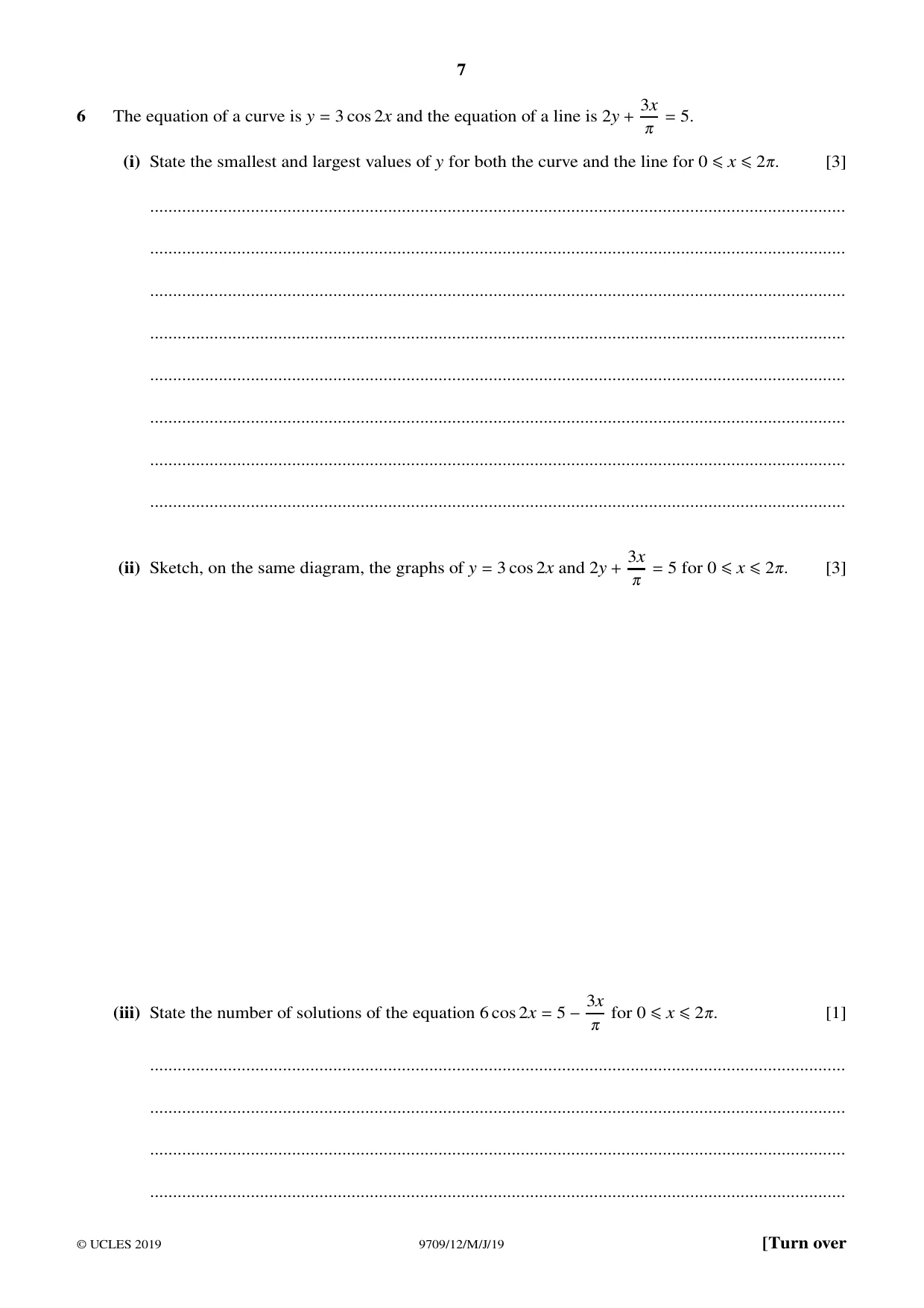 Cambridge A Level Mathematics 9709 2019 May/June Paper 1 · Variant 2 question paper, page 7 of 20