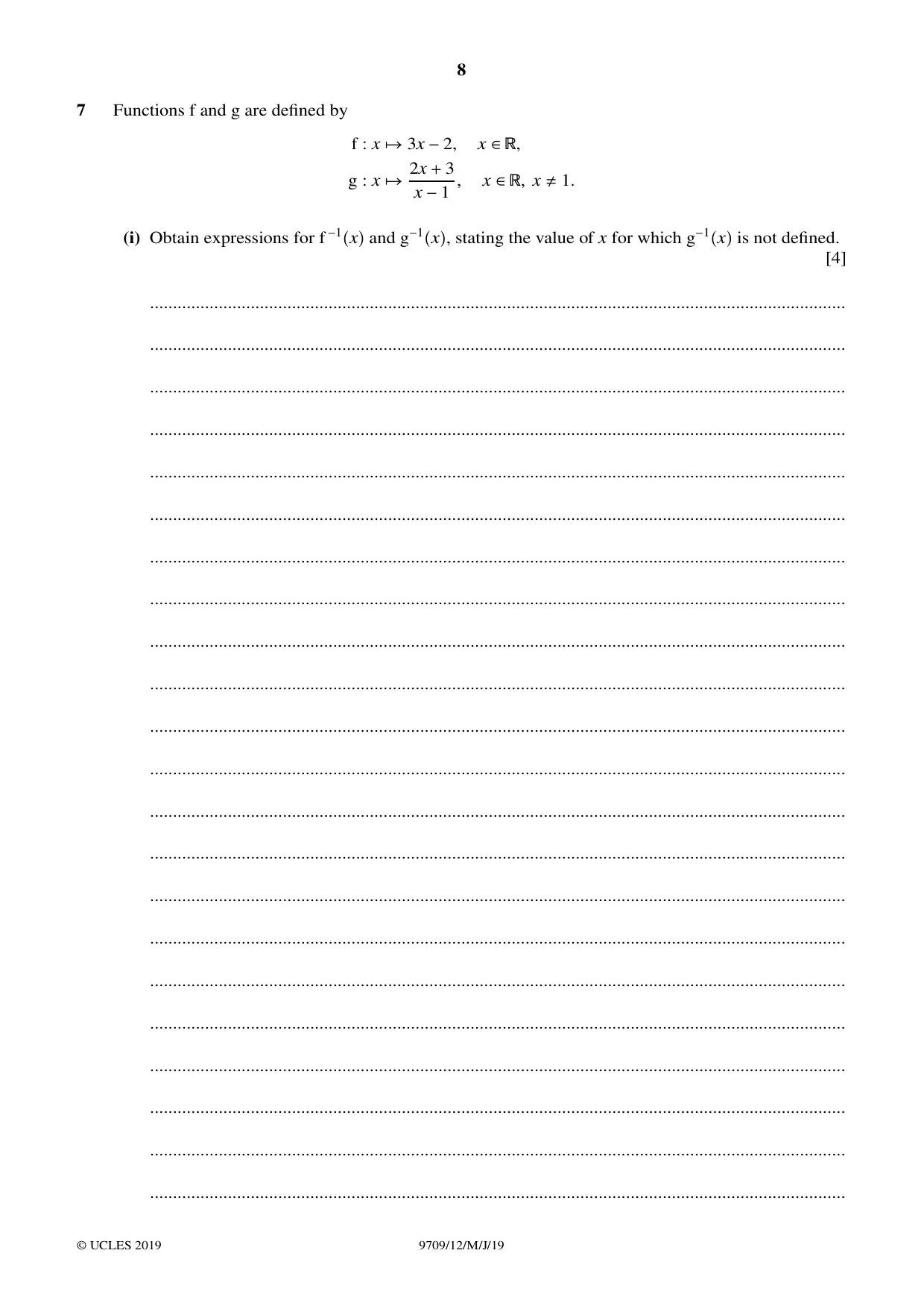 Cambridge A Level Mathematics 9709 2019 May/June Paper 1 · Variant 2 question paper, page 8 of 20