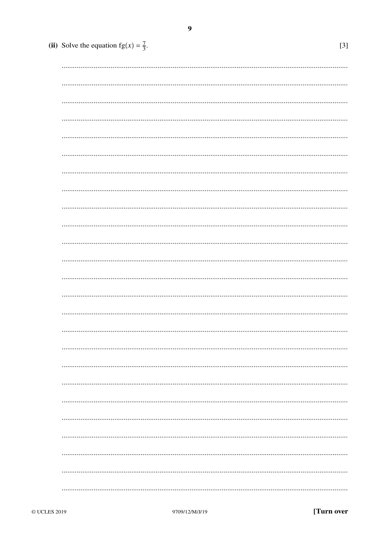 Cambridge A Level Mathematics 9709 2019 May/June Paper 1 · Variant 2 question paper, page 9 of 20