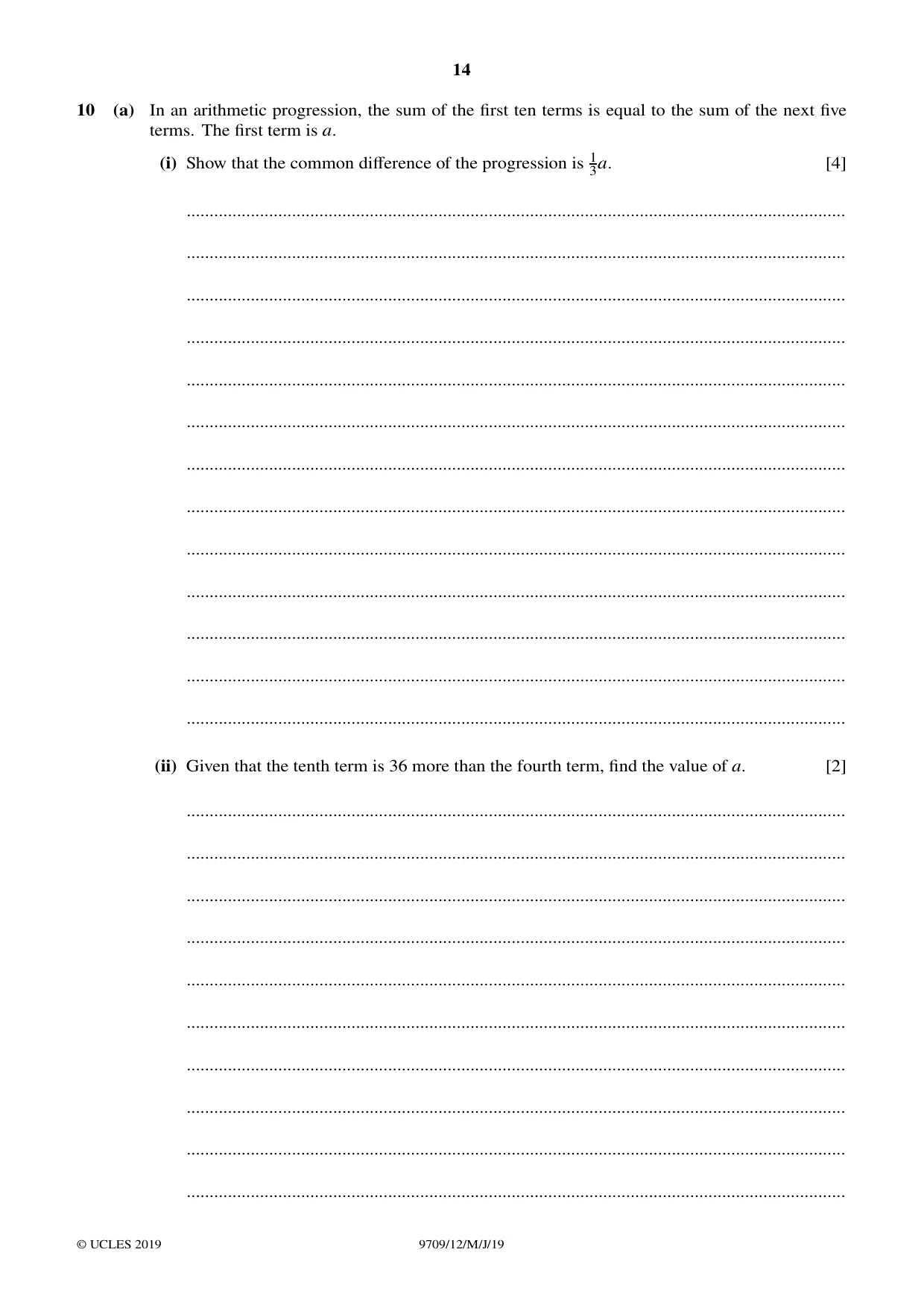 Cambridge A Level Mathematics 9709 2019 May/June Paper 1 · Variant 2 question paper, page 14 of 20