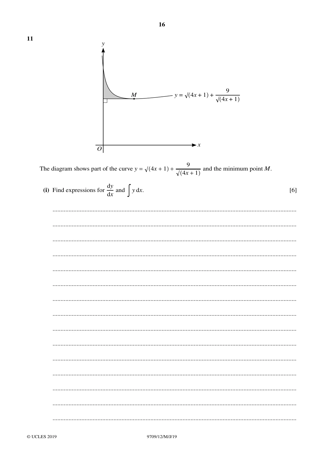 Cambridge A Level Mathematics 9709 2019 May/June Paper 1 · Variant 2 question paper, page 16 of 20