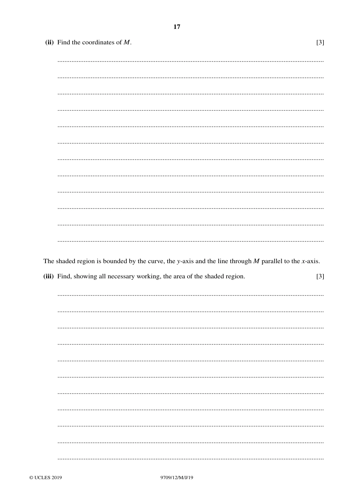 Cambridge A Level Mathematics 9709 2019 May/June Paper 1 · Variant 2 question paper, page 17 of 20