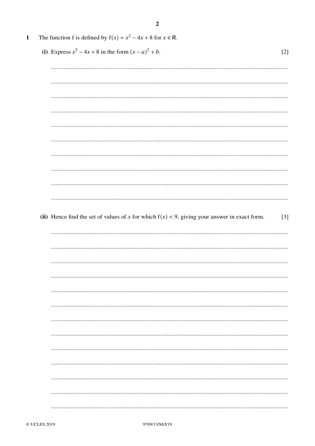 Cambridge A Level Mathematics 9709 2019 May/June Paper 1 · Variant 3 question paper, page 2 of 20