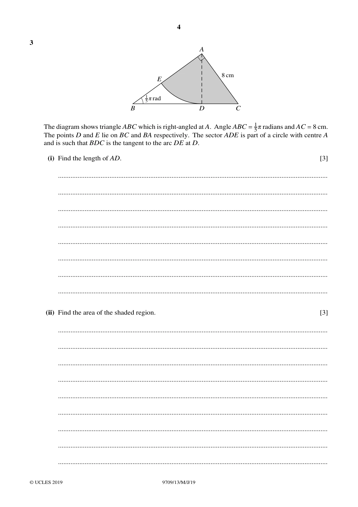 Cambridge A Level Mathematics 9709 2019 May/June Paper 1 · Variant 3 question paper, page 4 of 20