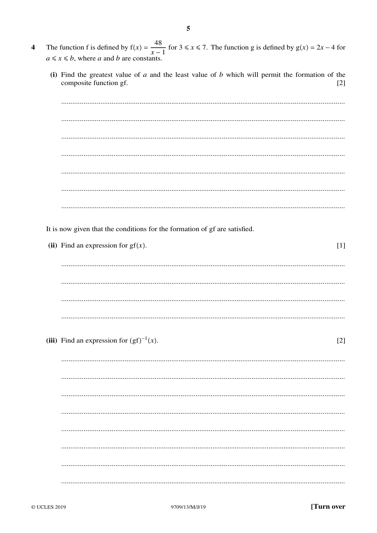 Cambridge A Level Mathematics 9709 2019 May/June Paper 1 · Variant 3 question paper, page 5 of 20