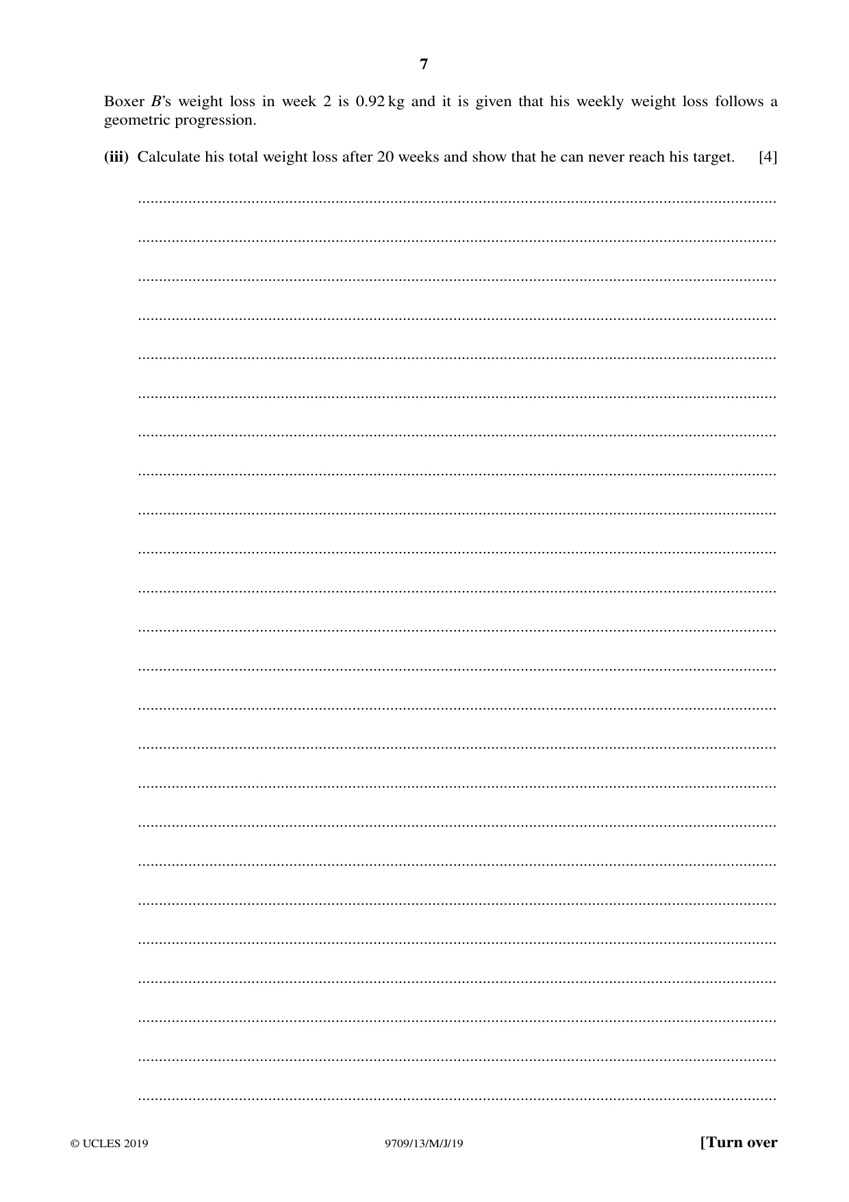Cambridge A Level Mathematics 9709 2019 May/June Paper 1 · Variant 3 question paper, page 7 of 20