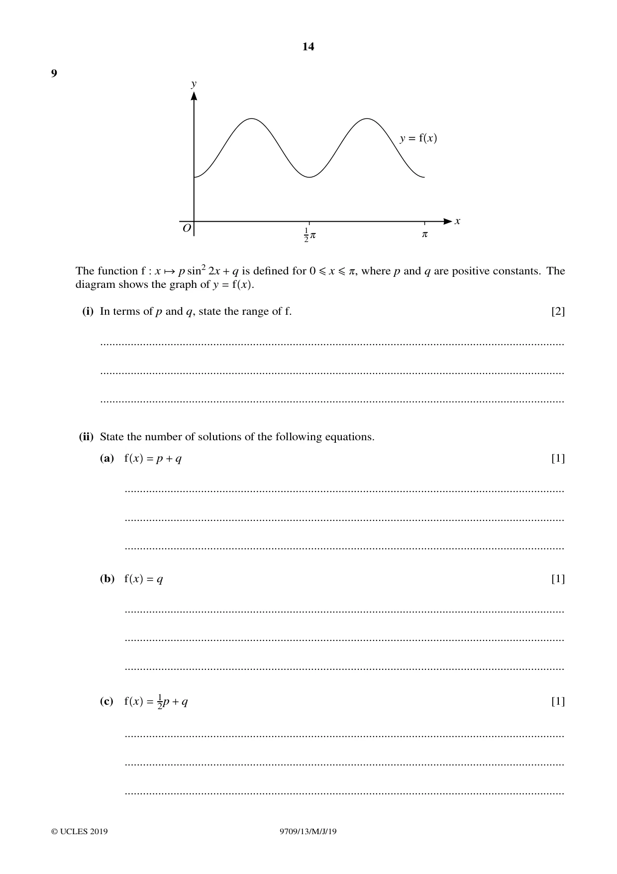 Cambridge A Level Mathematics 9709 2019 May/June Paper 1 · Variant 3 question paper, page 14 of 20
