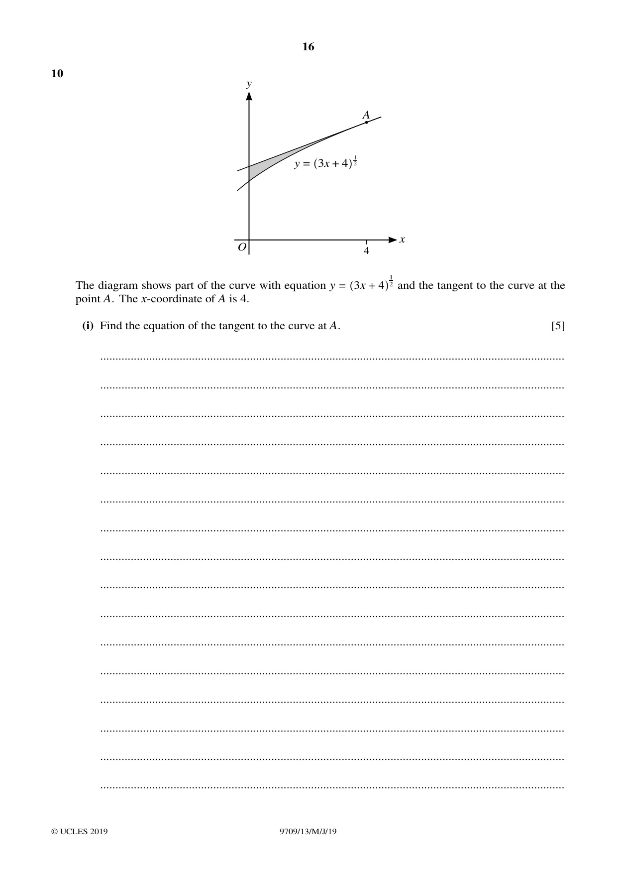 Cambridge A Level Mathematics 9709 2019 May/June Paper 1 · Variant 3 question paper, page 16 of 20