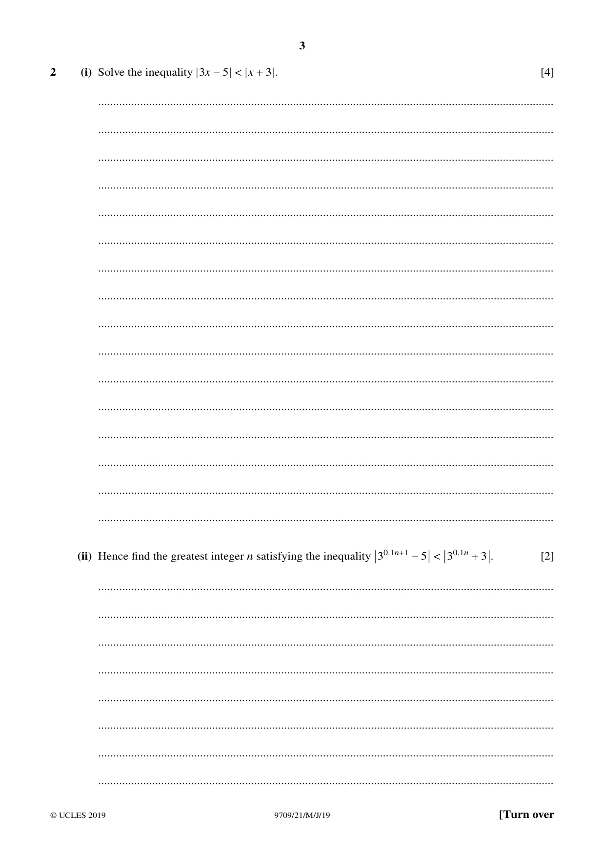 Cambridge A Level Mathematics 9709 2019 May/June Paper 2 · Variant 1 question paper, page 3 of 12