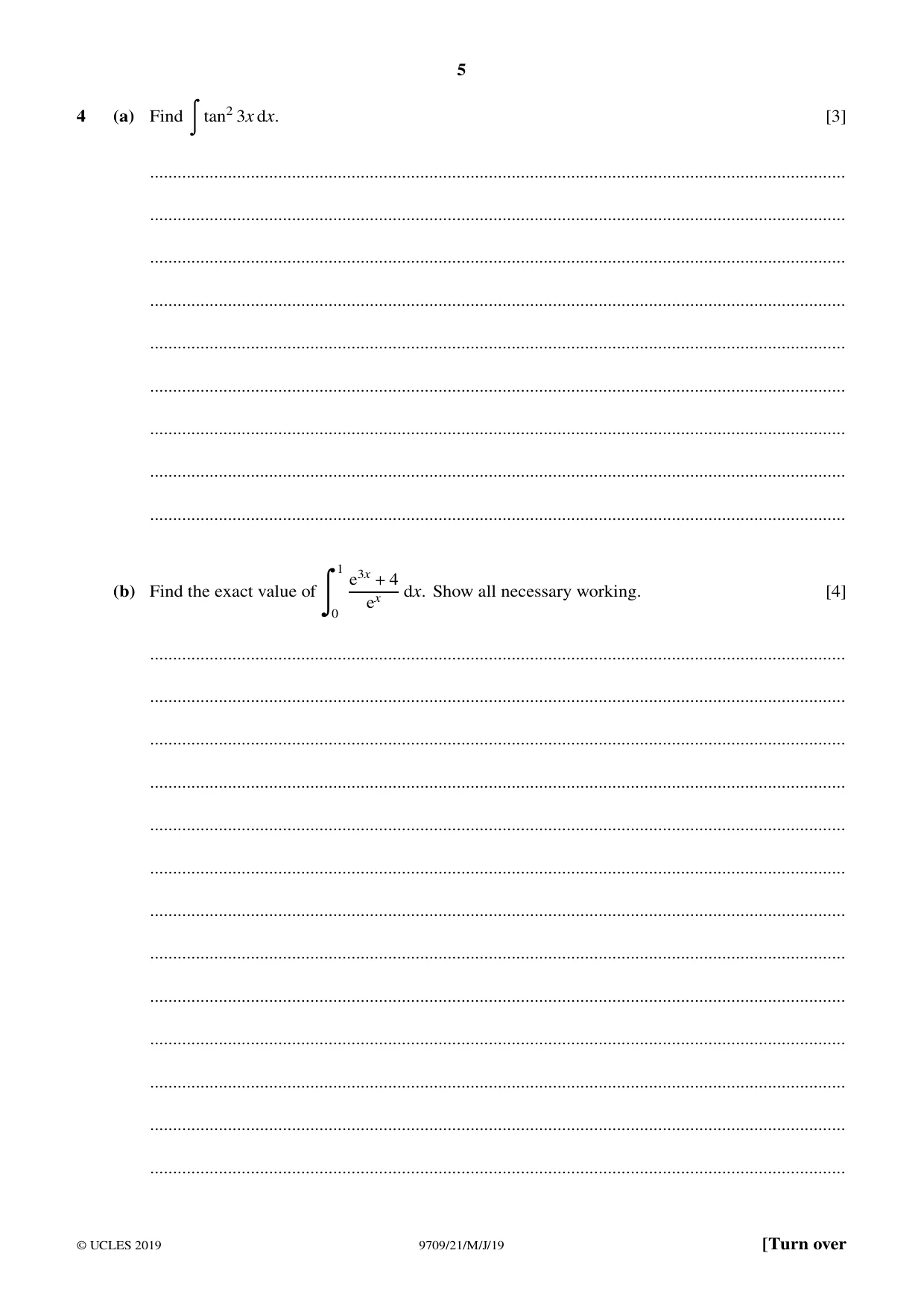 Cambridge A Level Mathematics 9709 2019 May/June Paper 2 · Variant 1 question paper, page 5 of 12