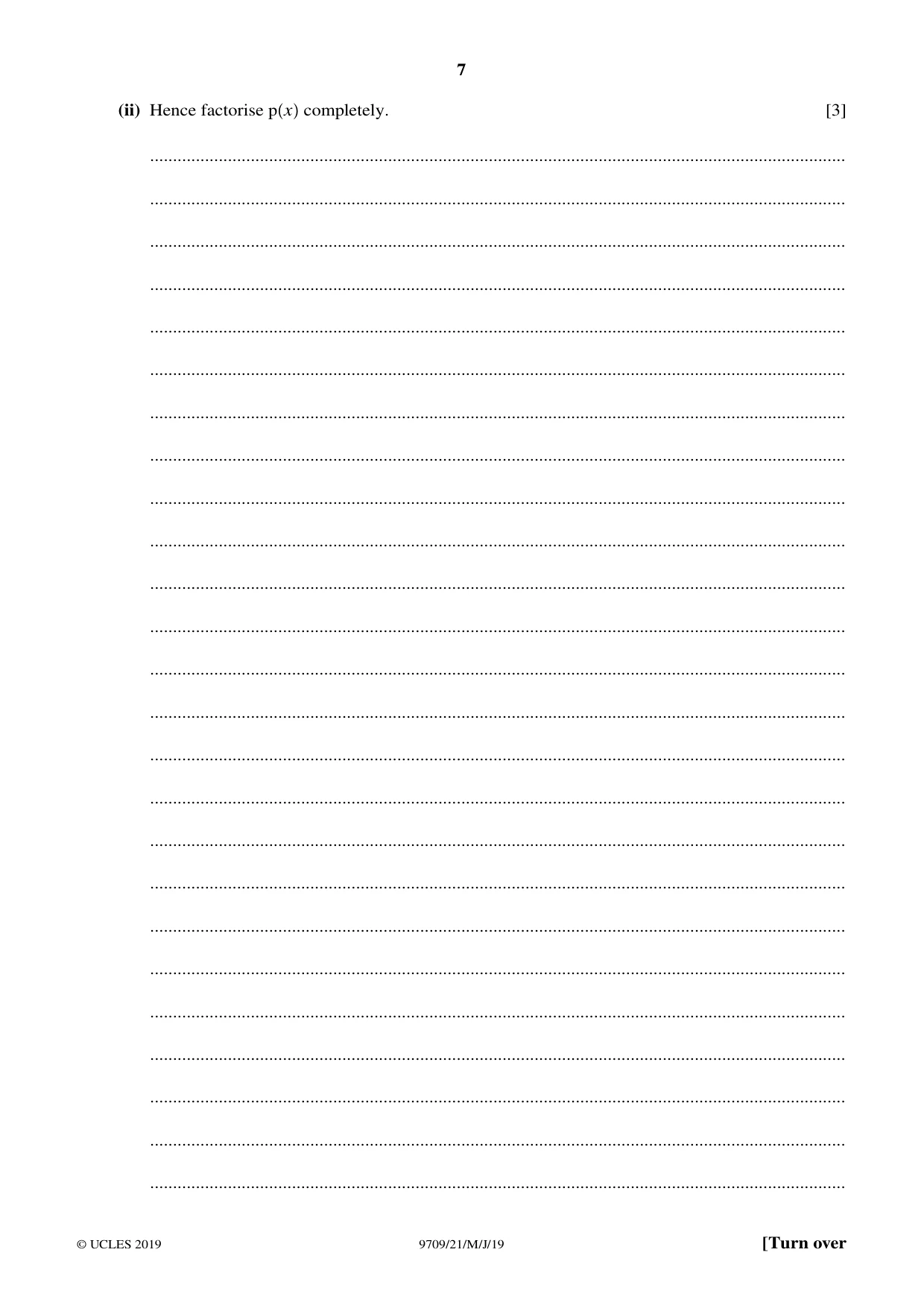 Cambridge A Level Mathematics 9709 2019 May/June Paper 2 · Variant 1 question paper, page 7 of 12