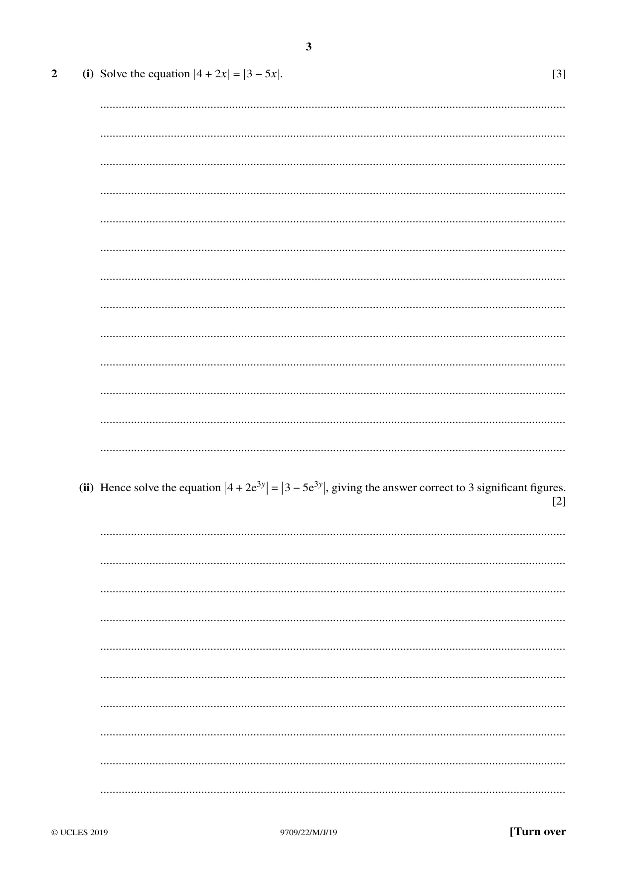 Cambridge A Level Mathematics 9709 2019 May/June Paper 2 · Variant 2 question paper, page 3 of 12