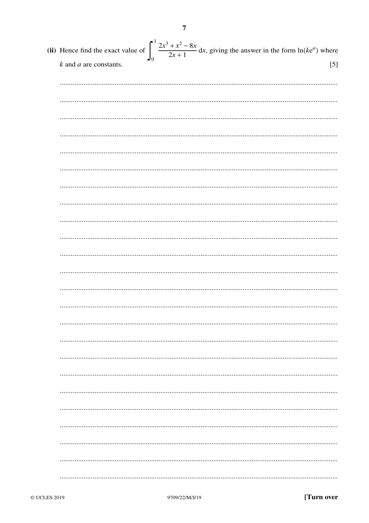 Cambridge A Level Mathematics 9709 2019 May/June Paper 2 · Variant 2 question paper, page 7 of 12