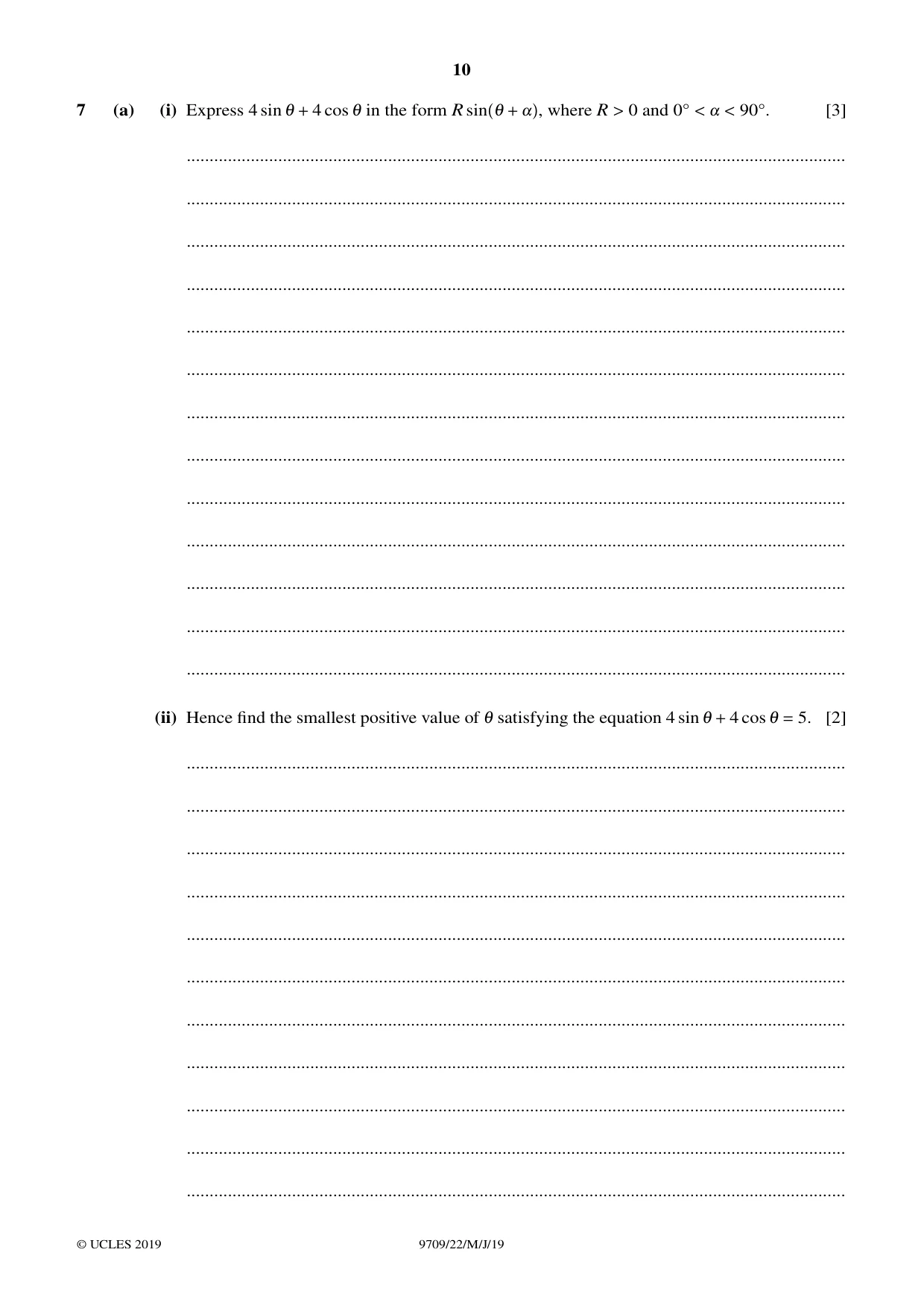 Cambridge A Level Mathematics 9709 2019 May/June Paper 2 · Variant 2 question paper, page 10 of 12