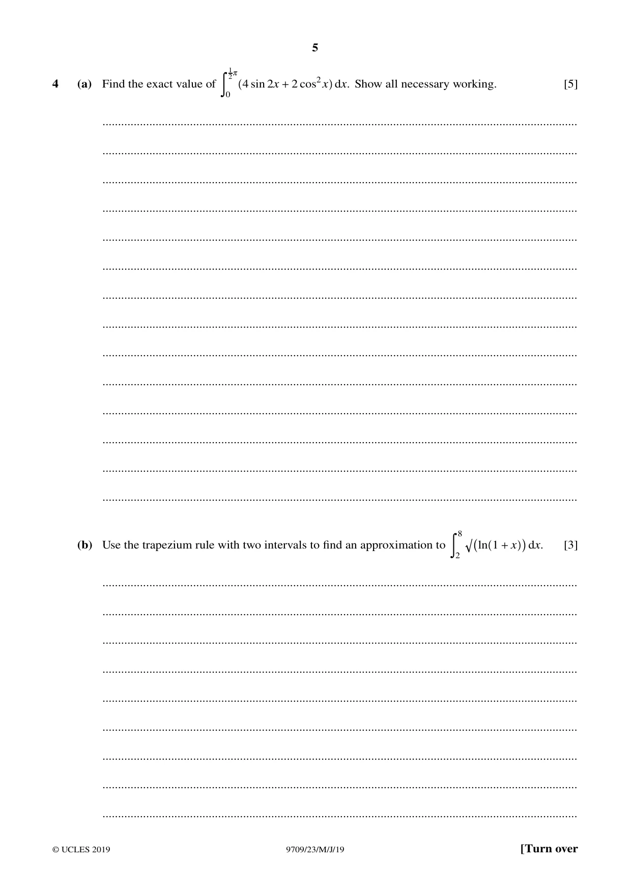 Cambridge A Level Mathematics 9709 2019 May/June Paper 2 · Variant 3 question paper, page 5 of 12