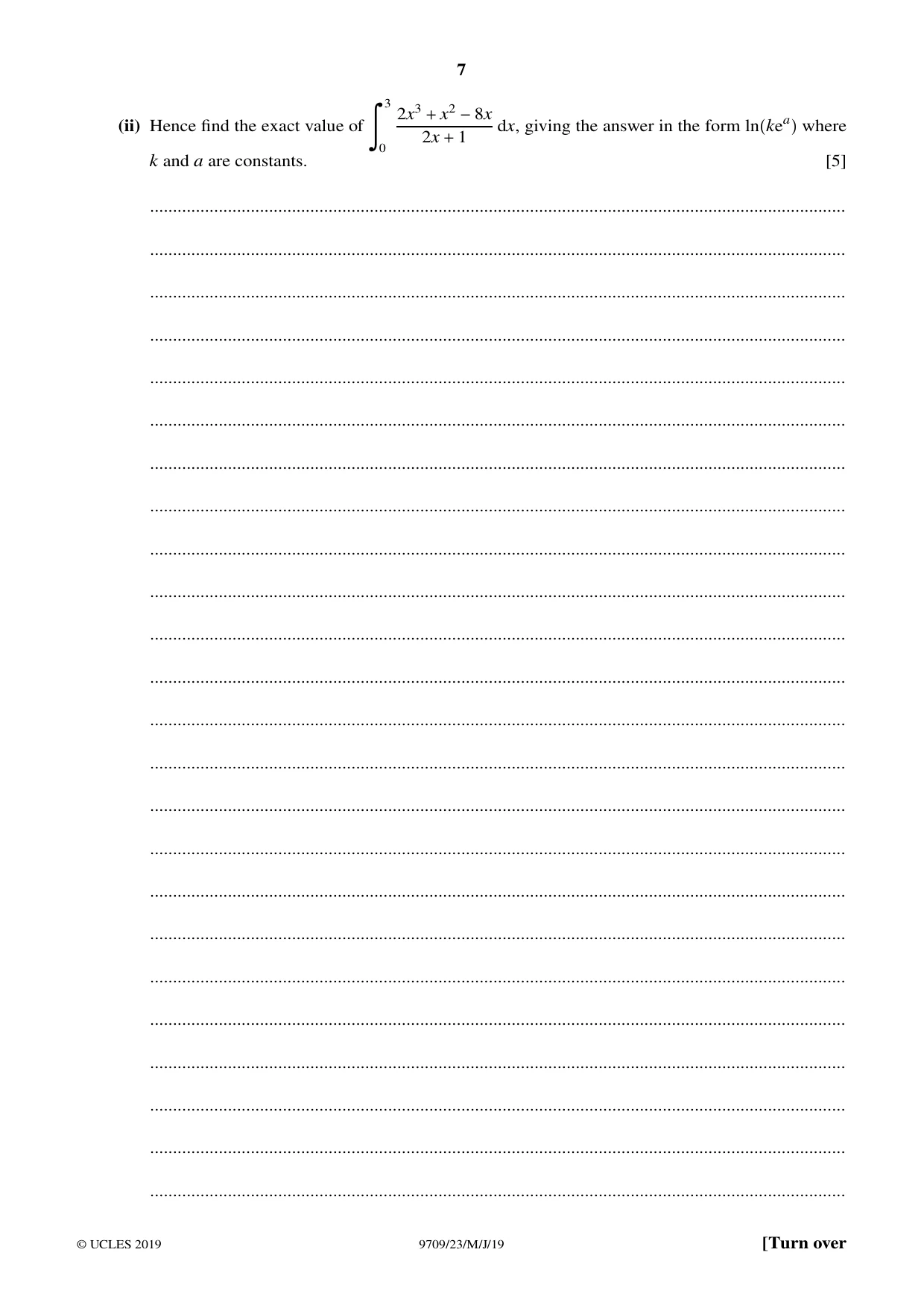 Cambridge A Level Mathematics 9709 2019 May/June Paper 2 · Variant 3 question paper, page 7 of 12