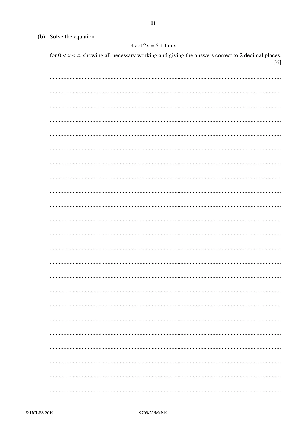 Cambridge A Level Mathematics 9709 2019 May/June Paper 2 · Variant 3 question paper, page 11 of 12