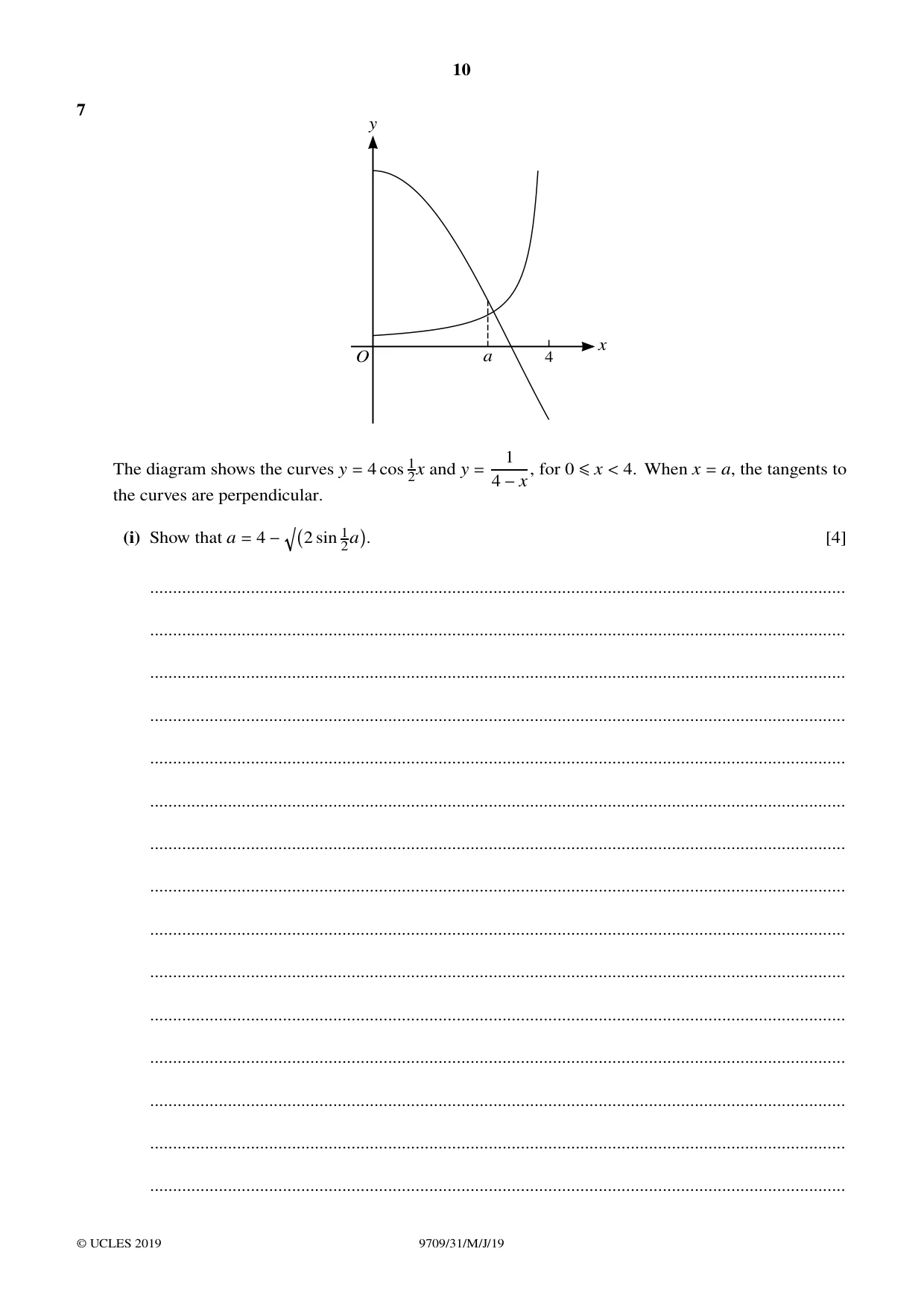 Cambridge A Level Mathematics 9709 2019 May/June Paper 3 · Variant 1 question paper, page 10 of 20